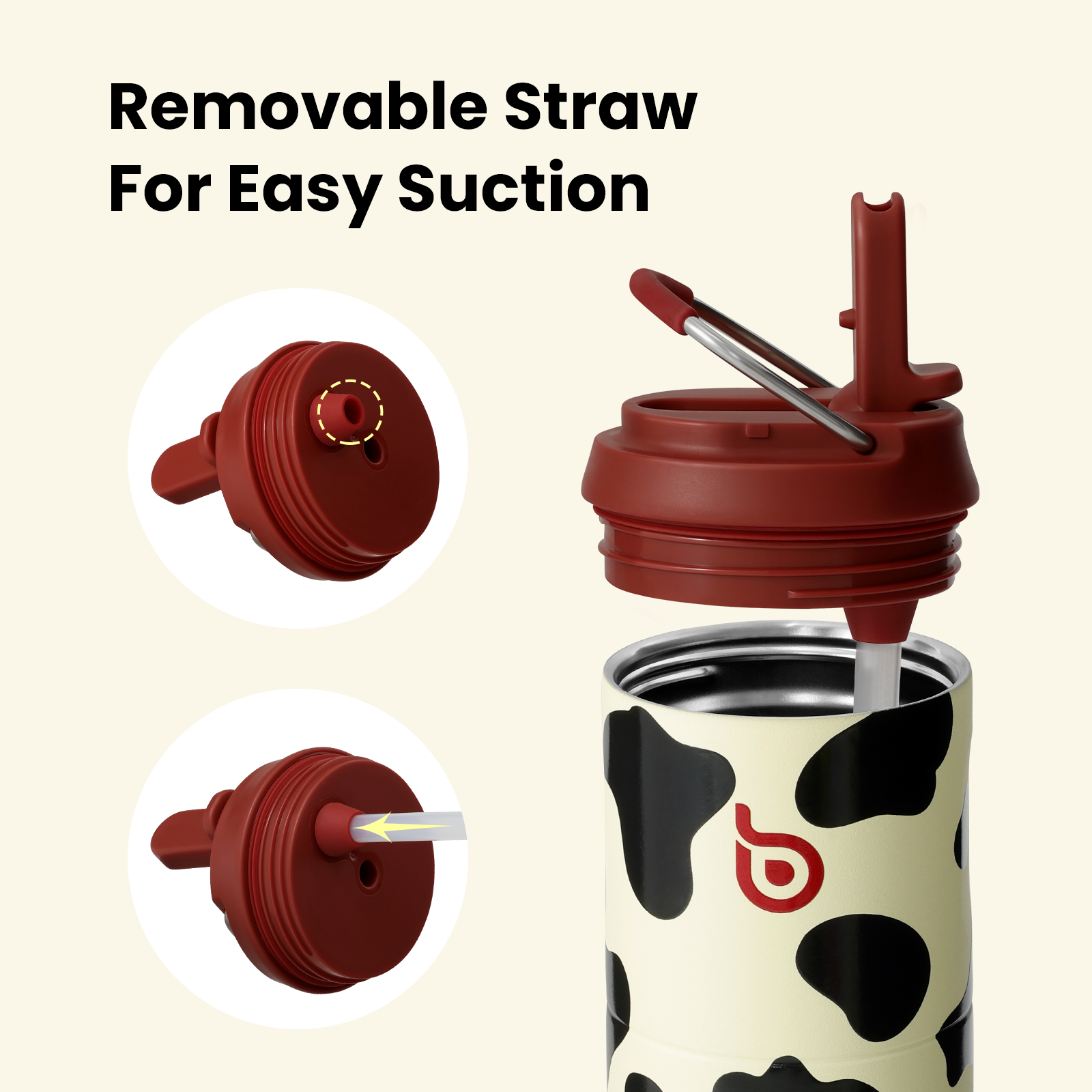 Insulated Water Bottle 24oz with Straw Lid and Handle for Sports Travel Gym Stainless Steel Water Bottles Double-Wall Vacuum Metal Leak Proof BPA-Free
