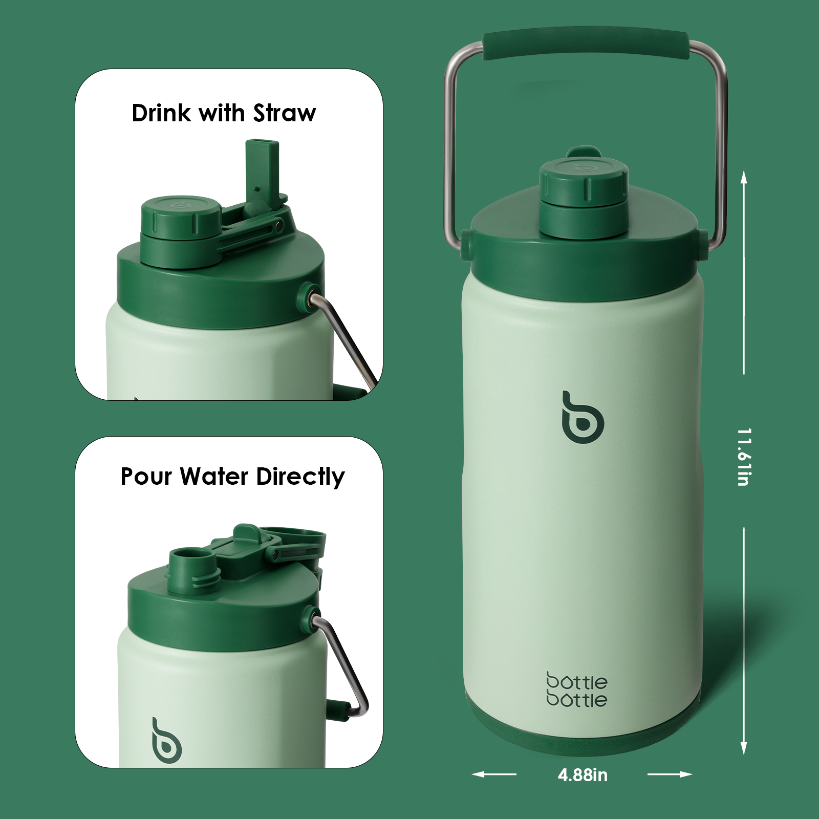 For outdoor activities:With half gallon water jug,it’s easier to enjoy your trip with fewer refills and is perfect for hiking,camping and sporting.With such a versatile bottle,it's easy to stay hydrated and refreshed during adventures