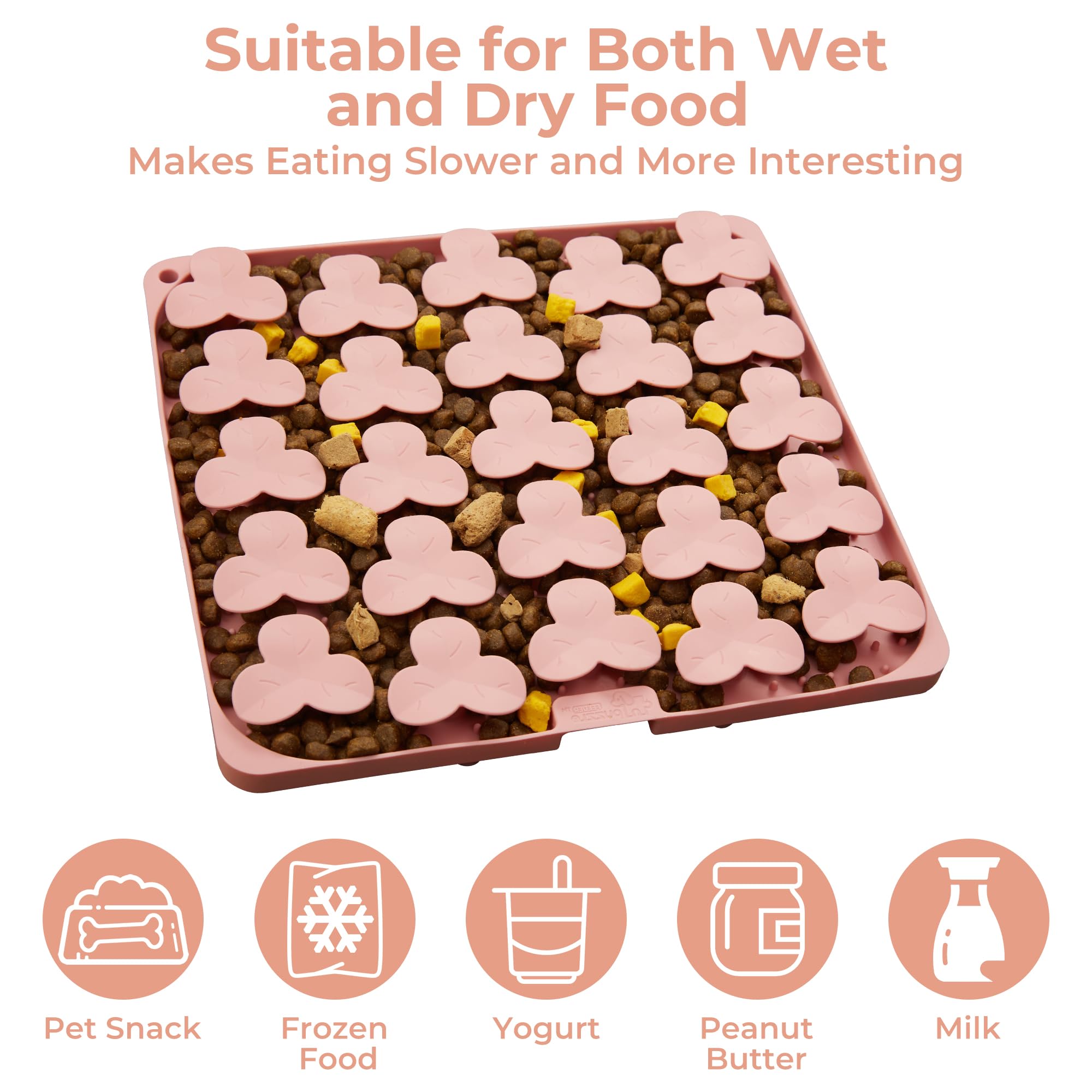 Snuffle Mat for Dogs, Lick Mat for Dogs to Slow Down Eating, Dog Puzzle Toys for Large and Medium Breed Dogs, Silicone Dog Bowls for Dry, Wet, Raw Food, Pink