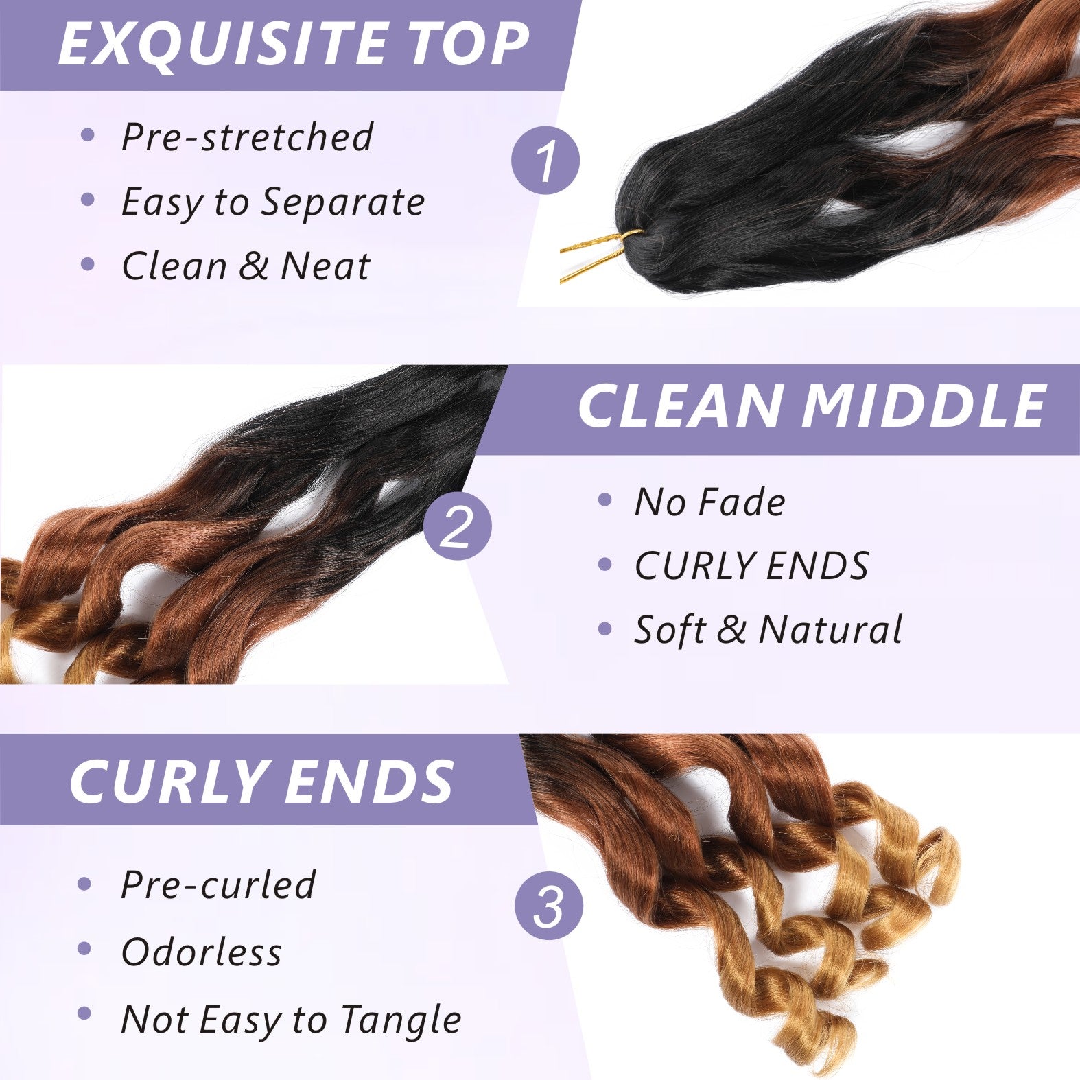 French Curl Ombre Braiding Hair Pre Stretched 14/16 inch 6 Packs Wave Bouncy Braiding Hair French Curl Braids Yaki Curly Hair for Women Hair Extensions