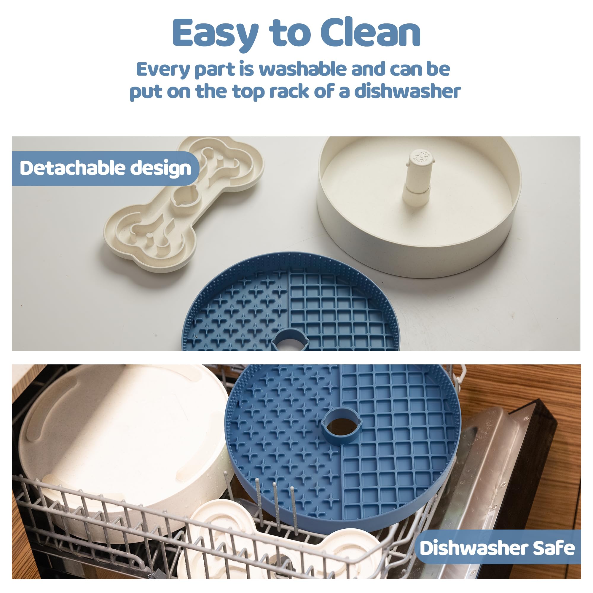 Slow Feeder Dog Bowl with Lick Mat and Puzzle Inserts - Non-Slip Base, Adjustable Speed Design, Dishwasher Safe for Large Dogs,Blue