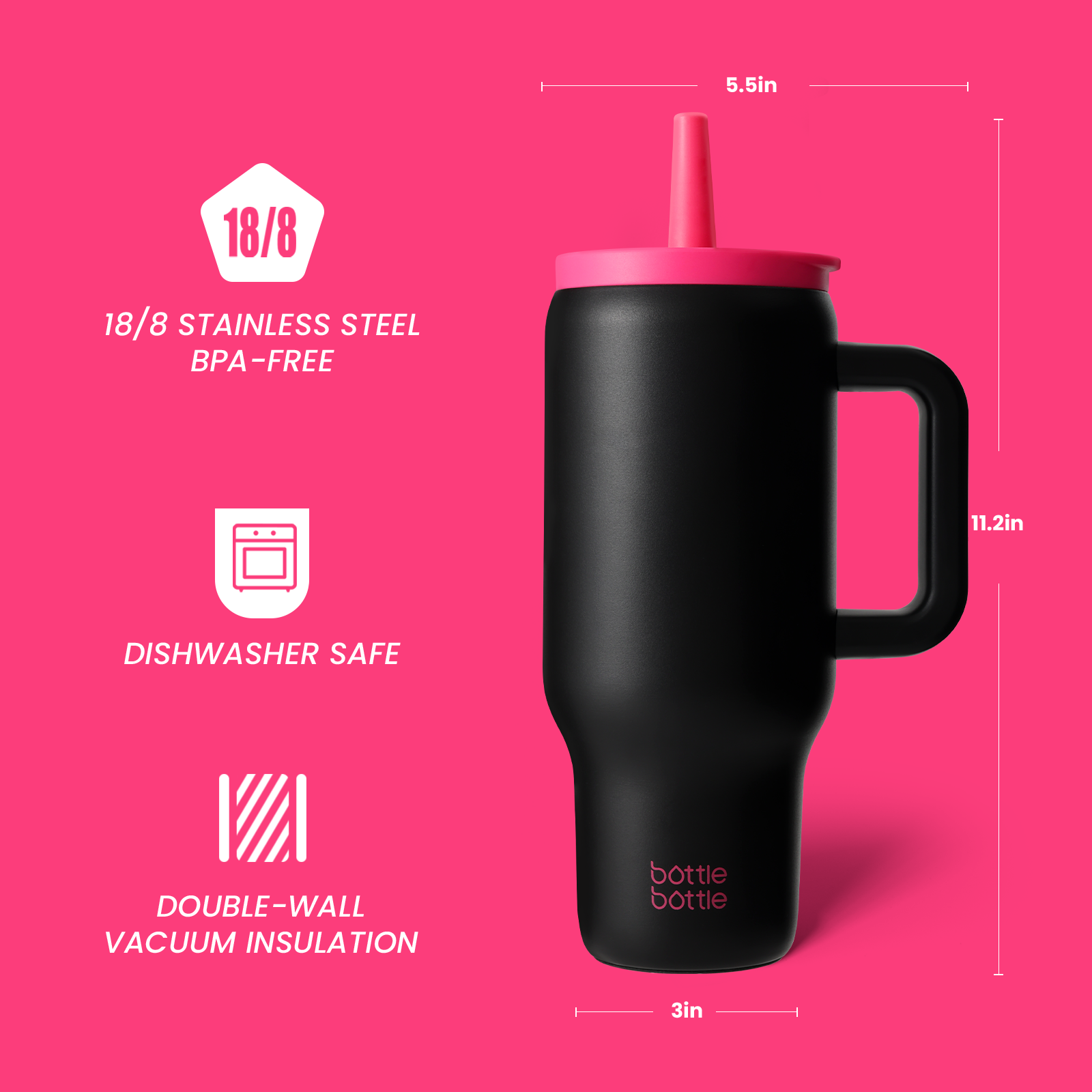 30 oz Tumbler with Lid and Straw, Stainless Steel Travel Mug, Tumbler with handle, Water Bottle with straw for College Office, Gifts for Women Him Her