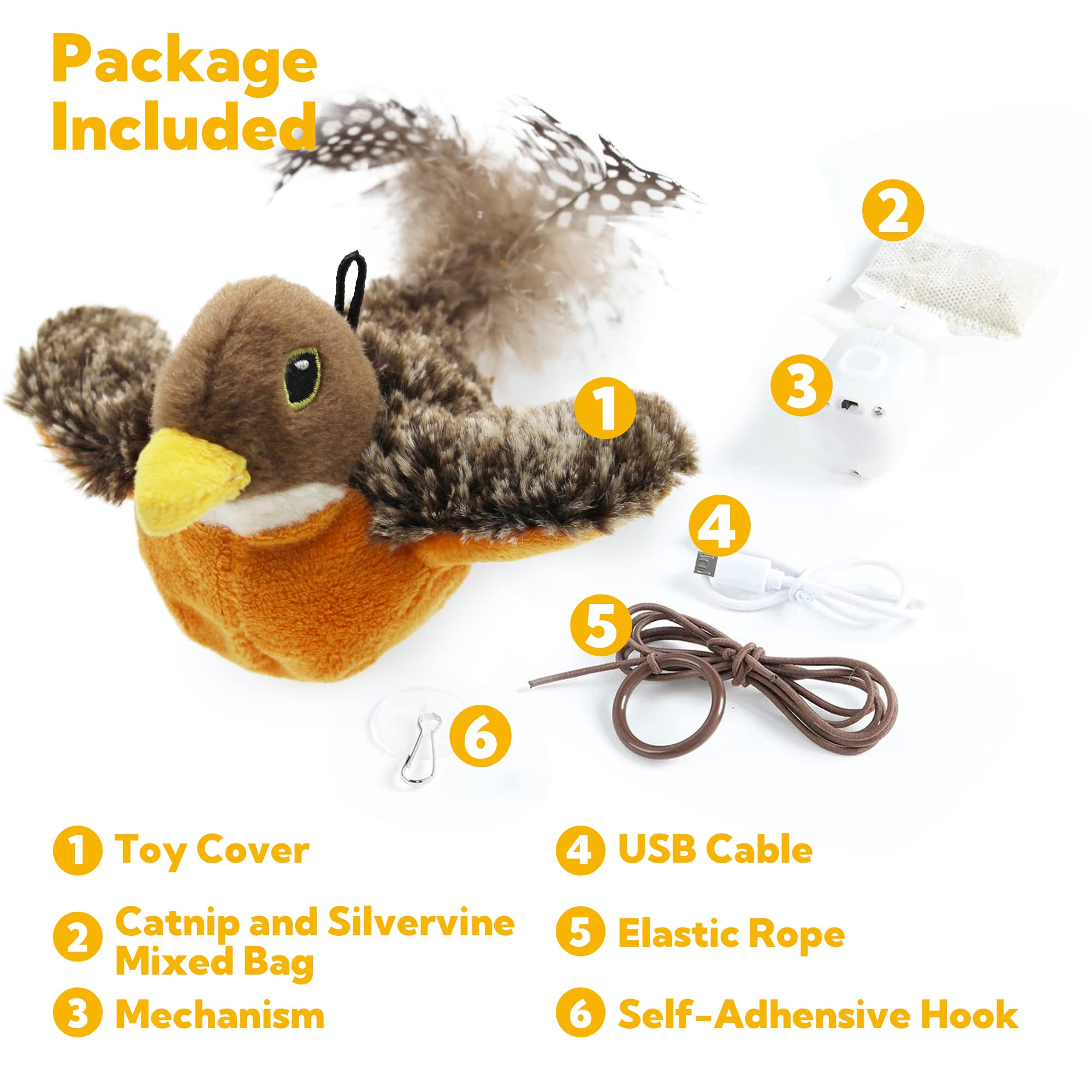PETFUTURE Flapping Bird Cat Toy, Motion Activated with Catnip, 3 Modes & USB Rechargeable, Machine Washable Interactive Toy for Indoor Cats
