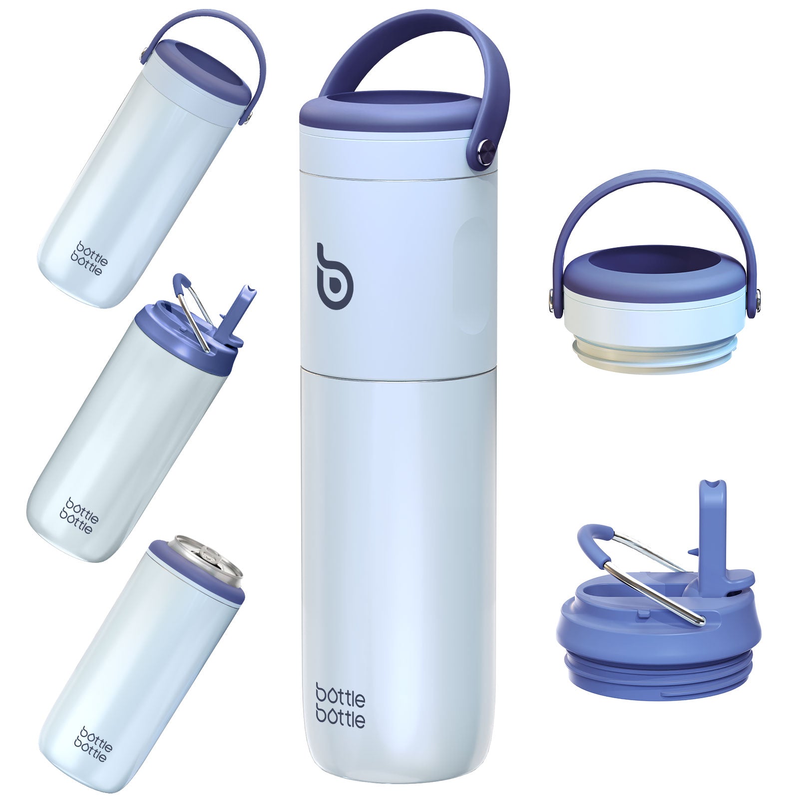 Insulated Water Bottle for Sports with Straw,2 lids,18 oz 3IN1 Water Bottles for Slim Can Coolers and Kids Tumbler, Stainless Steel Metal Bottles for Outdoor Activities