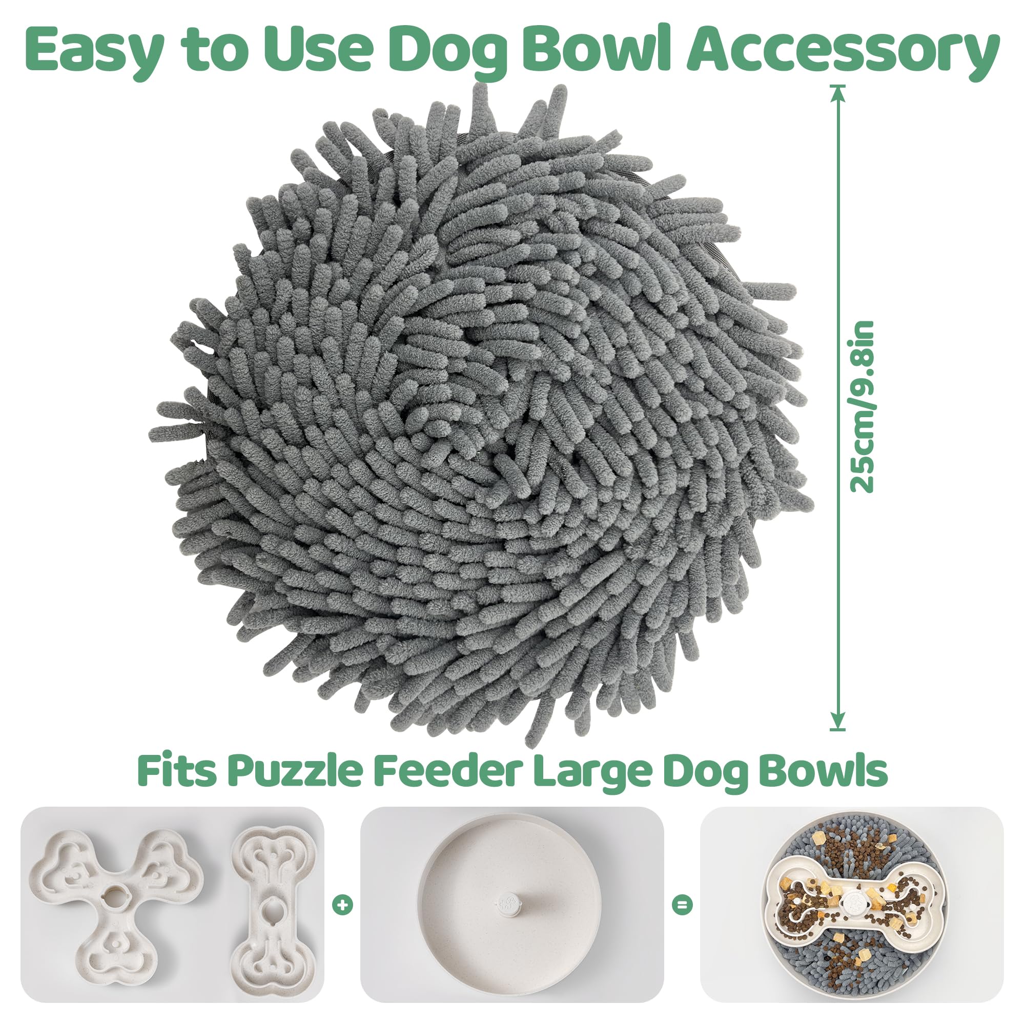 Slow Feeder Dog Bowl Insert & Snuffle Mat 2-in-1, Machine Washable Food Puzzle for Large Dogs, Soft Feeder Insert to Slow Eating