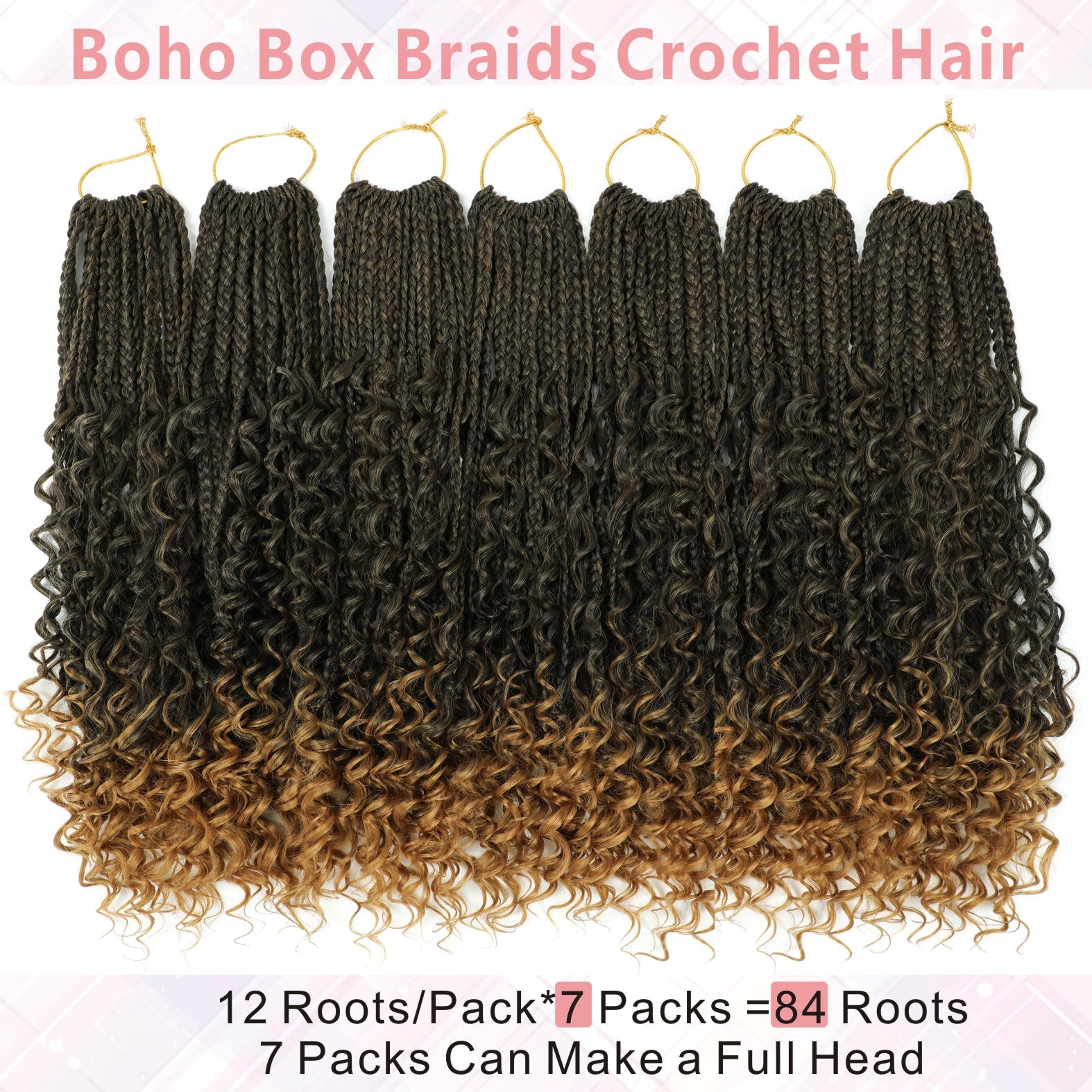 7 Pack 12/14inch Goddess Box Braids Crochet Hair Extensions Voluminous Curly Wave Ends, Natural Look Synthetic Braids for, Easy Maintenance Dreadlock-Free Hairstyle for Everyday & Special Events Bohemian Style, Realistic Texture, Protective Hairstyles