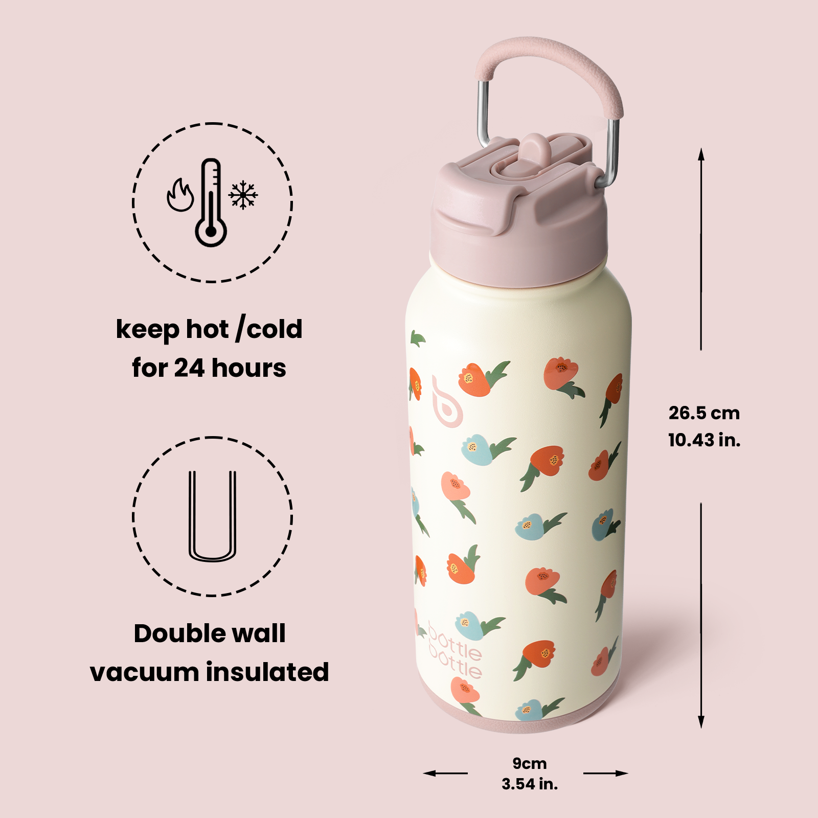 32oz Insulated Water Bottle Stainless Steel Sport Water Bottle with Straw Dual-use Lid Design for Gym with Pill Box