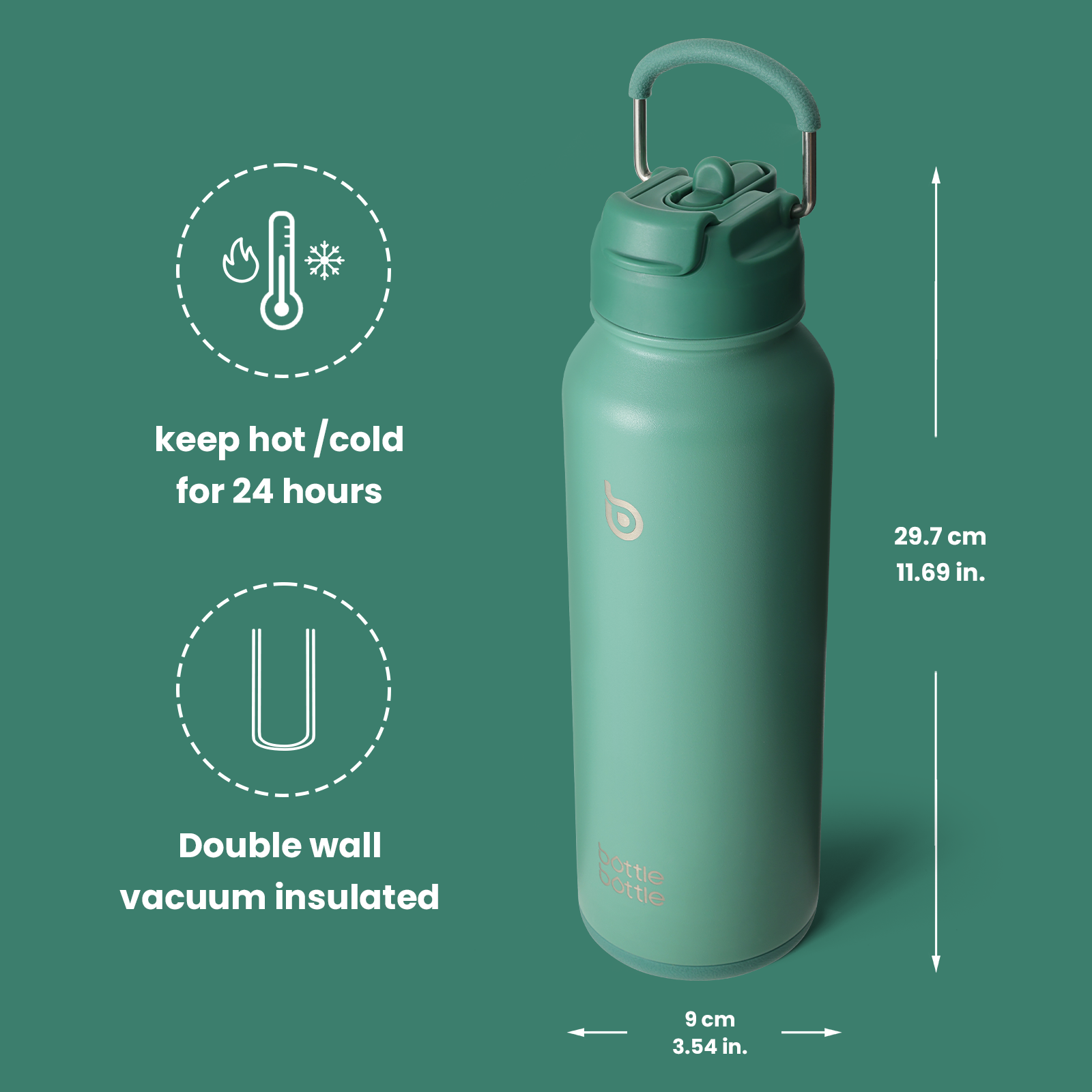 40 oz sports water bottle stainless steel insulated water bottle with straw and pills holder