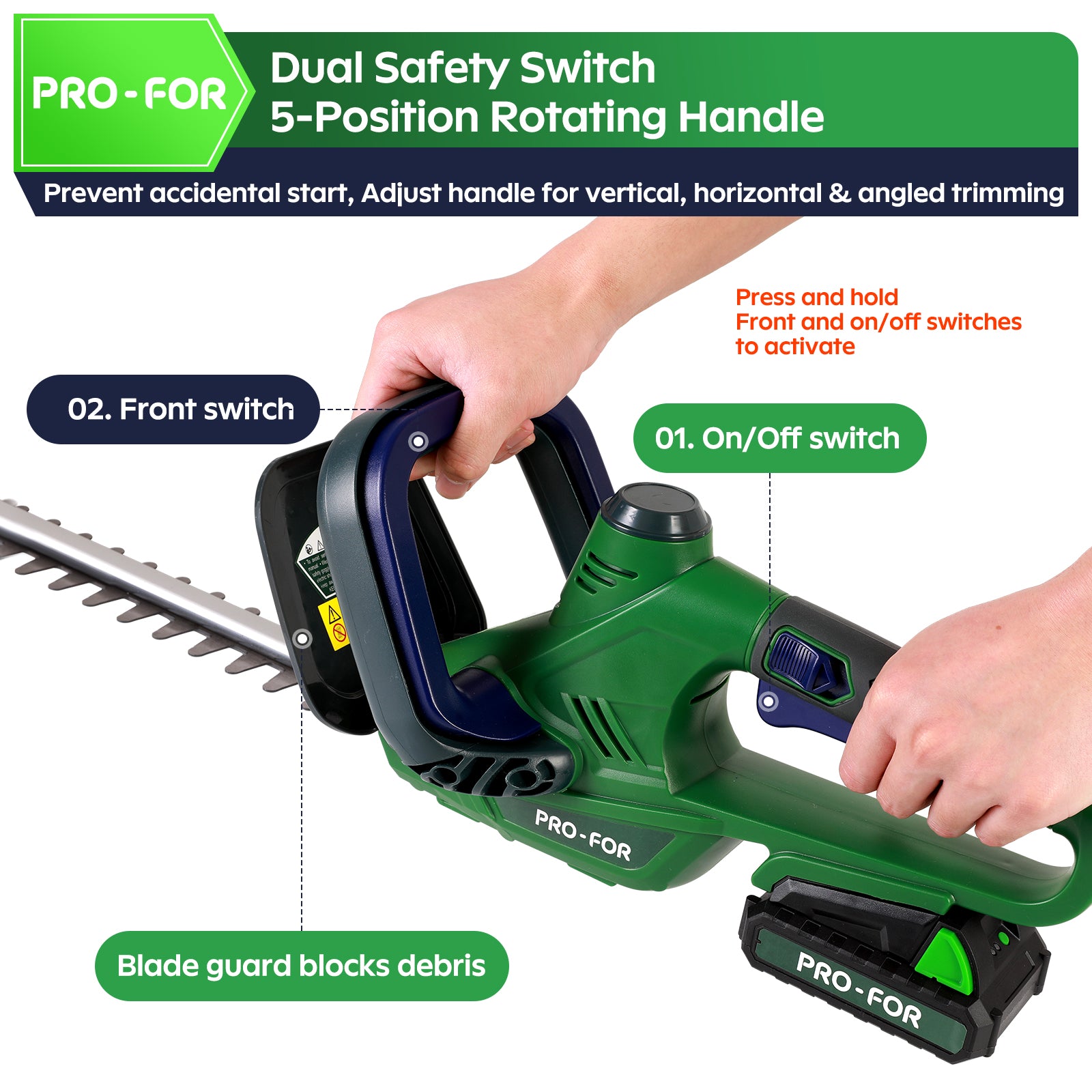 Cordless Hedge Trimmer with Battery and Charger, 20V Bush Trimmer, 22" Dual-Action Blade, 3000SPM Electric Shrub Trimmer, 0.55" Cutting, Lightweight Battery Powered for Garden & Yard