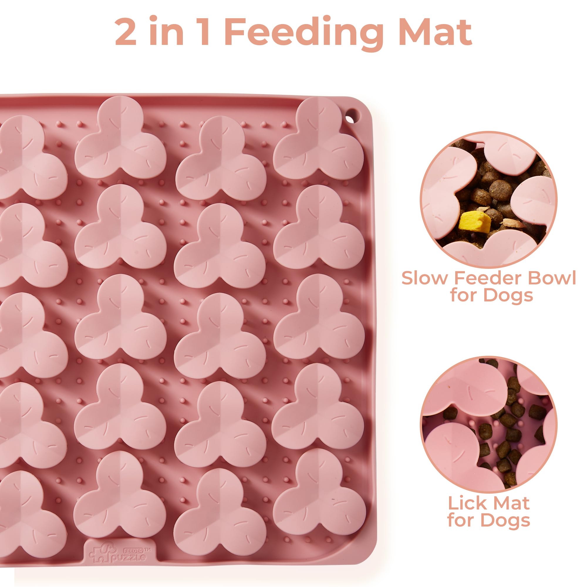 Snuffle Mat for Dogs, Lick Mat for Dogs to Slow Down Eating, Dog Puzzle Toys for Large and Medium Breed Dogs, Silicone Dog Bowls for Dry, Wet, Raw Food, Pink