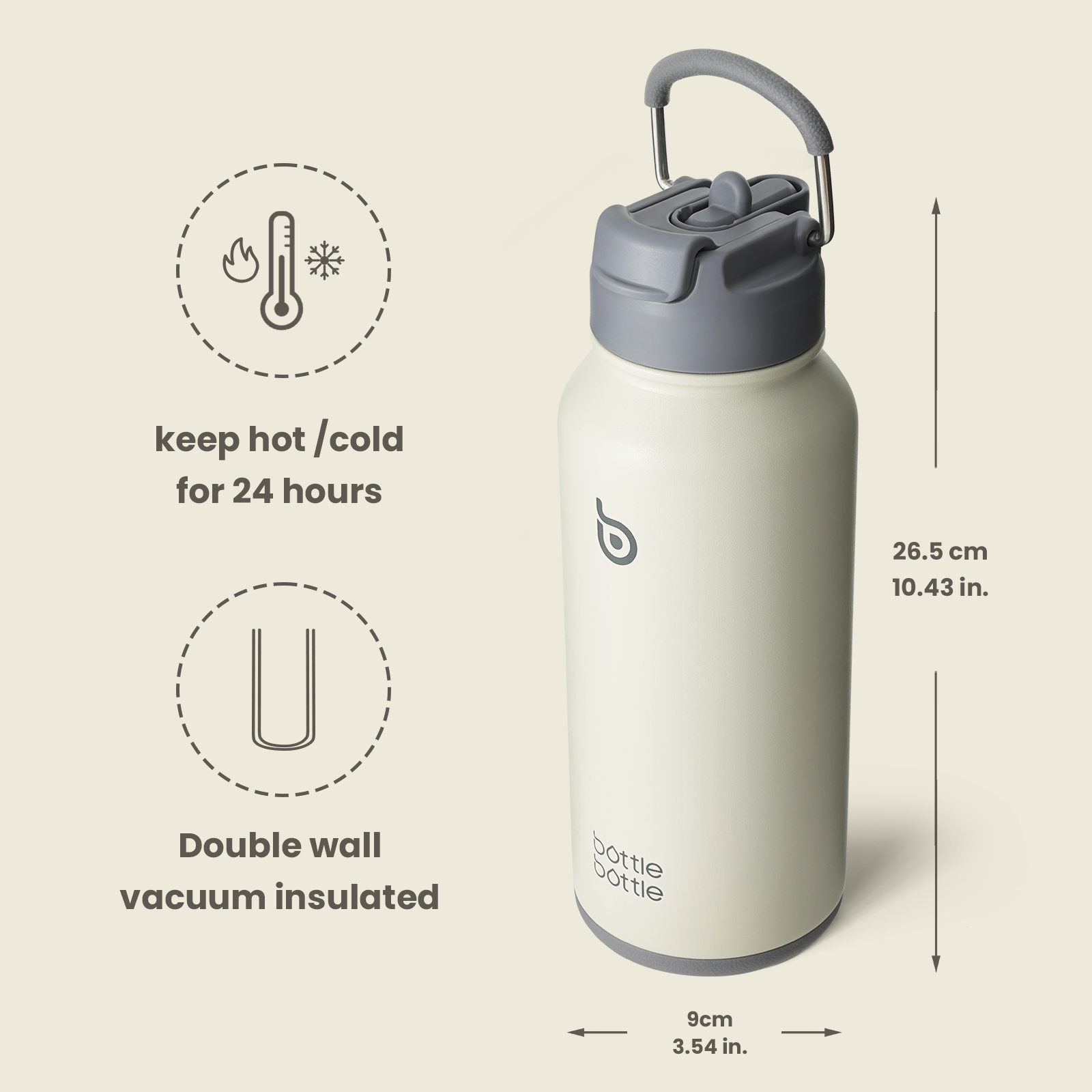 32oz Insulated Water Bottle Stainless Steel Sport Water Bottle with Straw Dual-use Lid Design for Gym with Pill Box