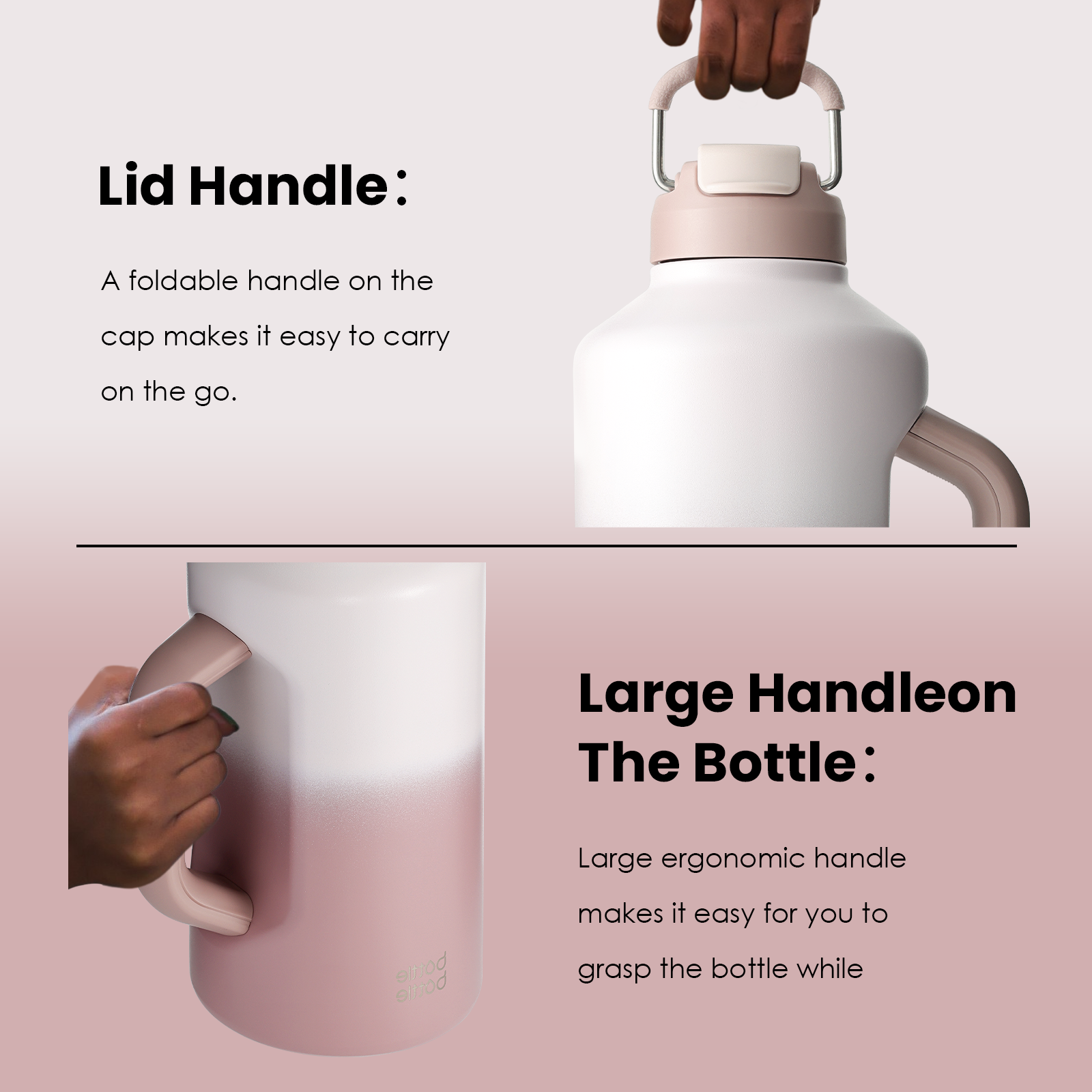 Insulated Water Bottle 64 oz with Straw and Dual-use Lid Stainless Steel Water Bottle for Men with Handle Vacuum Insulated jug for Workout Gym Soccer and Sports