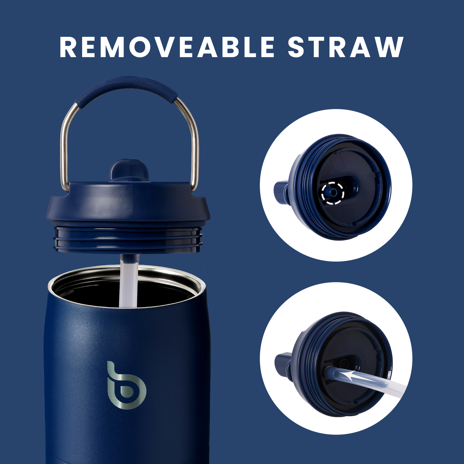 Stainless Steel Water Bottle with Straw and Lid 32 oz Vacuum Insulated Cup Stay Cold and Hot, Leak-Proof Wide Mouth Water Bottles for Men
