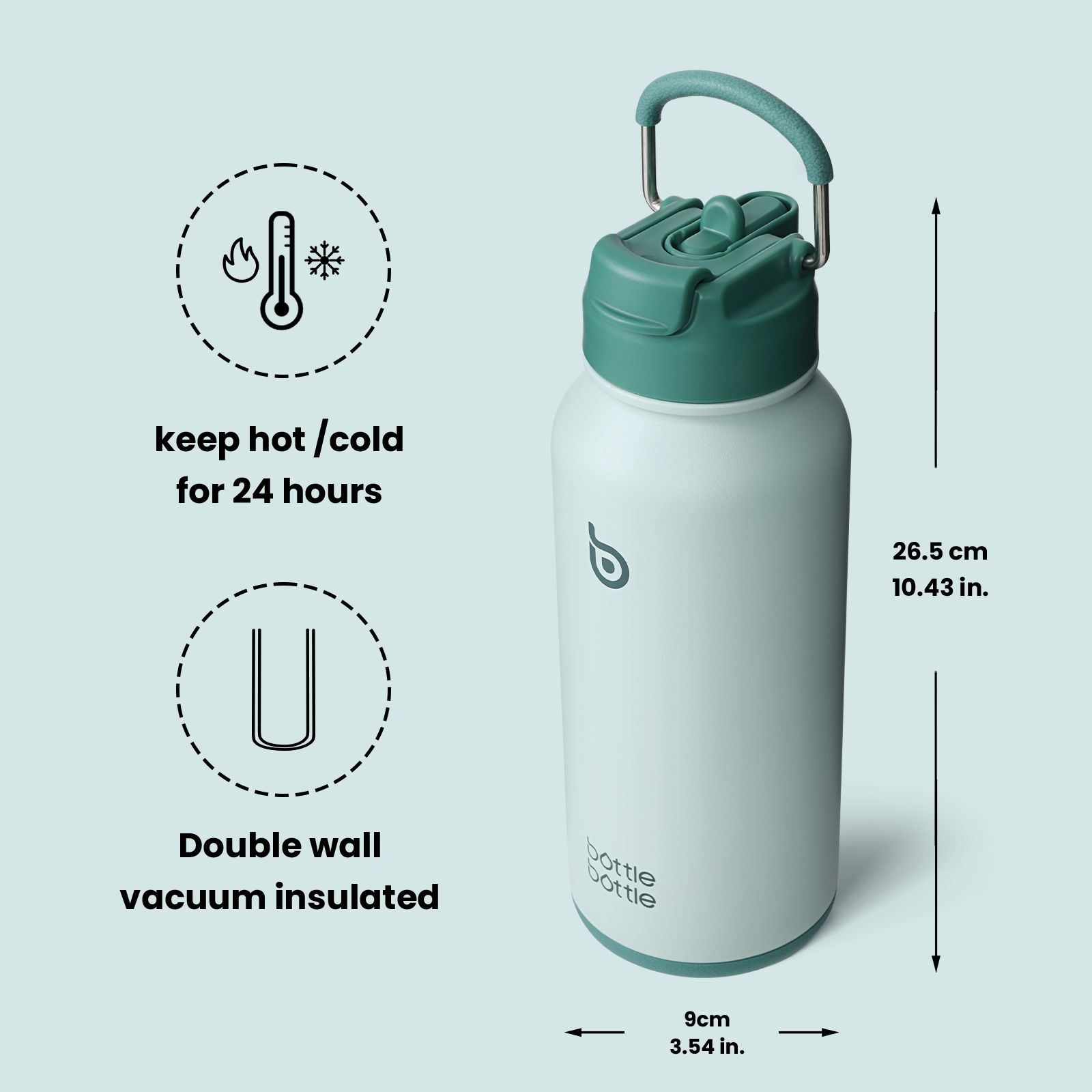 32oz Insulated Water Bottle Stainless Steel Sport Water Bottle with Straw Dual-use Lid Design for Gym with Pill Box