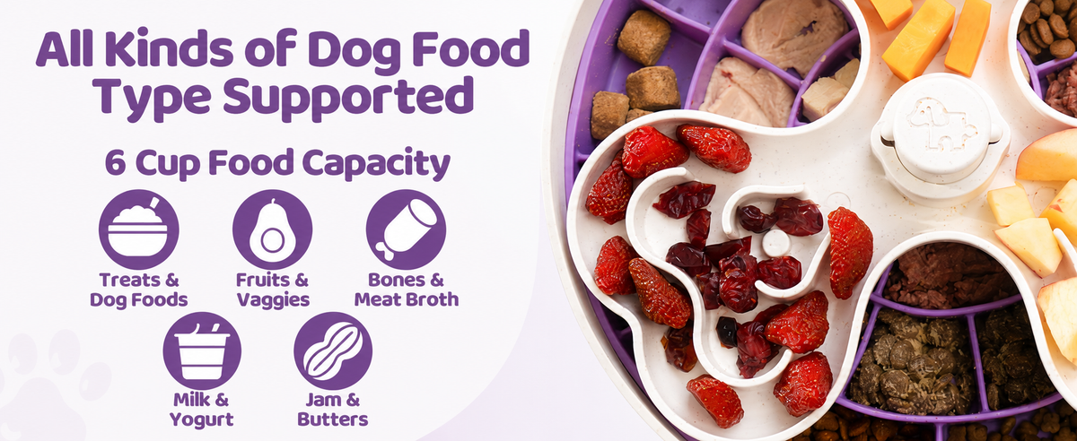 Slow Feeder Dog Bowl for Large Dogs with Non-Slip Base - Adjustable Speed Design, Removable Puzzle Inserts & Dishwasher Safe, Purple