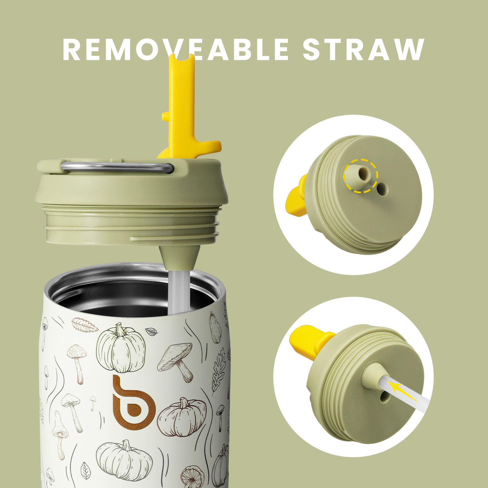 Stainless Steel Water Bottle with Straw and Lid 32 oz Vacuum Insulated Cup Stay Cold and Hot, Leak-Proof Wide Mouth Water Bottles for Men