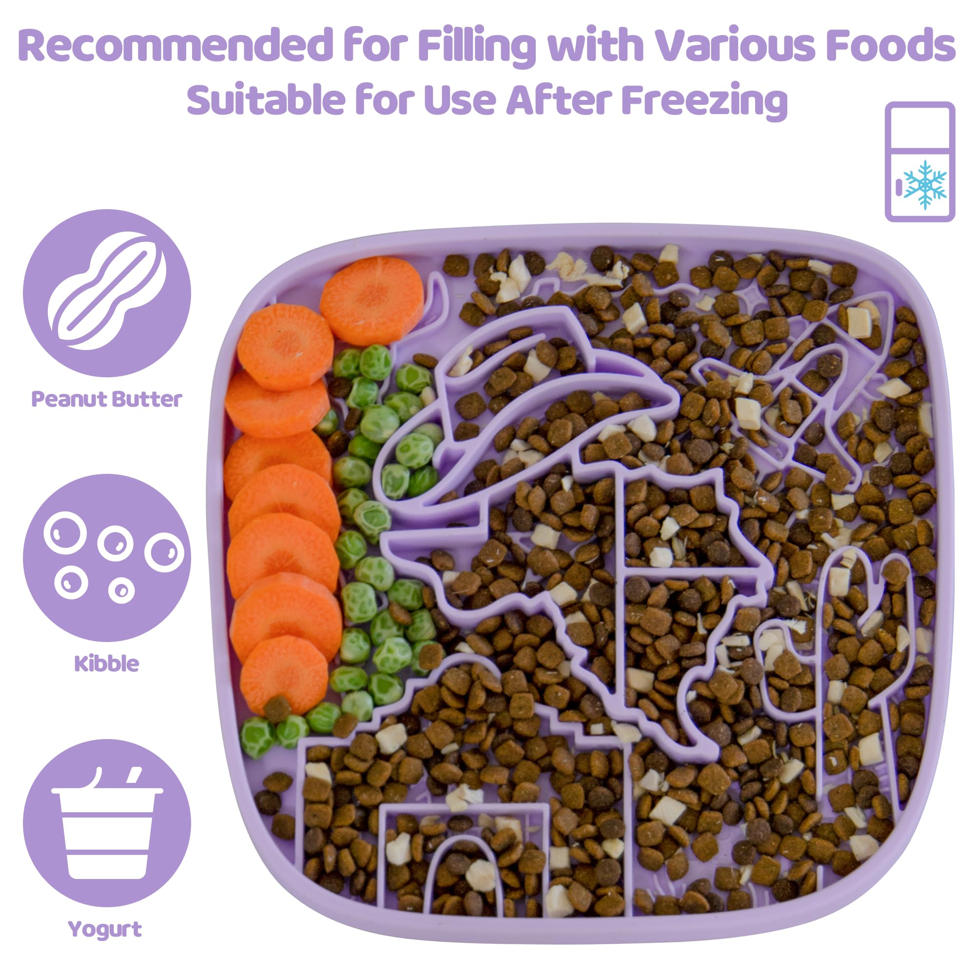 Snuffle Mat and Lick Mat for Dogs,Texas Textured Slow Feeder, 0.75 Inch Thin Silicone Mat Holds 3 Cups, Dishwasher and Microwave Safe, Purple
