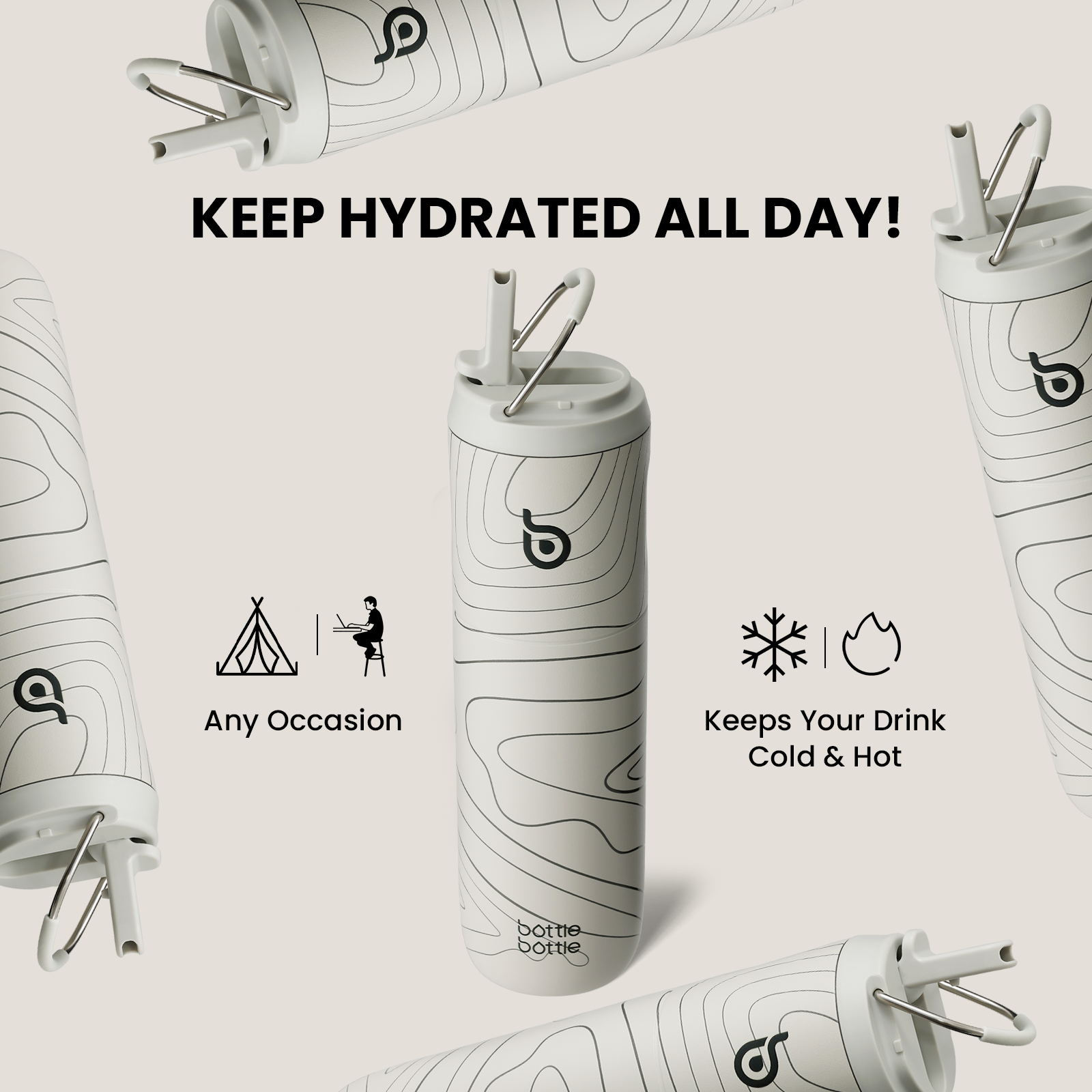 Insulated Water Bottle 24oz with Straw Lid and Handle for Sports Travel Gym Stainless Steel Water Bottles Double-Wall Vacuum Metal Leak Proof BPA-Free