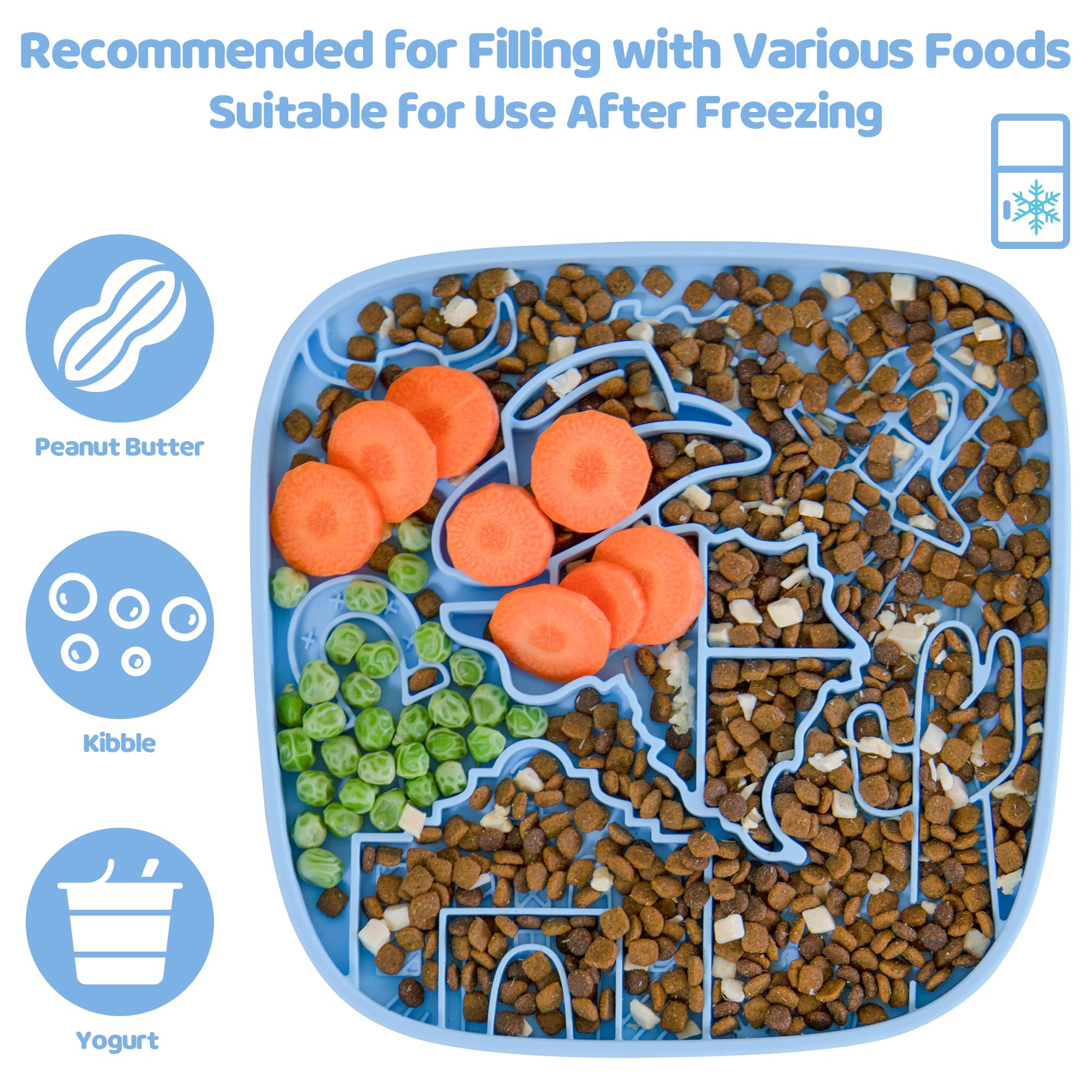 Snuffle Mat and Lick Mat for Dogs,Texas Textured Slow Feeder, 0.75 Inch Thin Silicone Mat Holds 3 Cups, Dishwasher and Microwave Safe, Blue