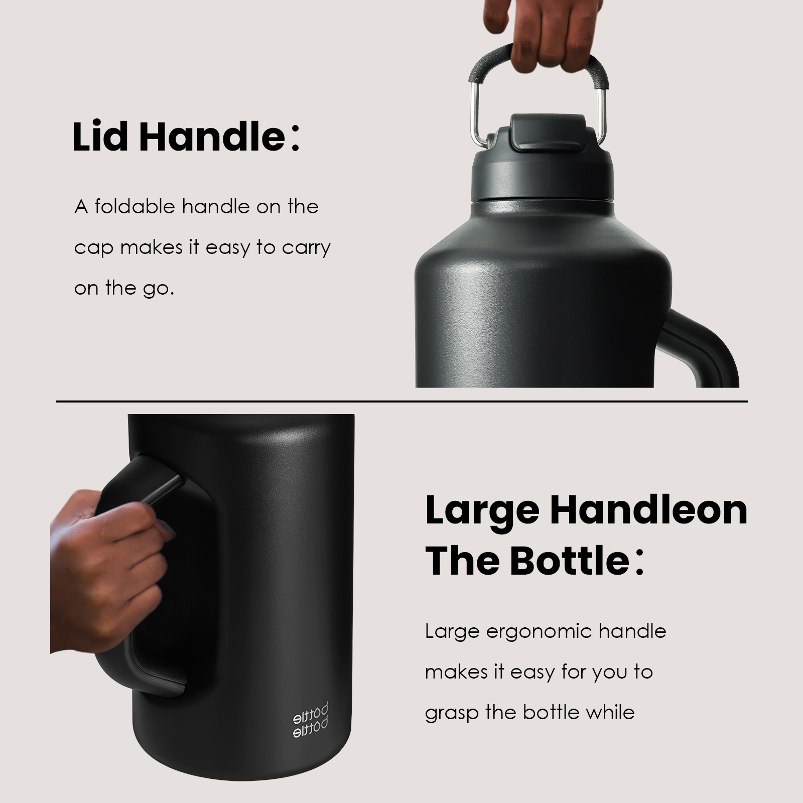 Insulated Water Bottle 64 oz with Straw and Dual-use Lid Stainless Steel Water Bottle for Men with Handle Vacuum Insulated jug for Workout Gym Soccer and Sports