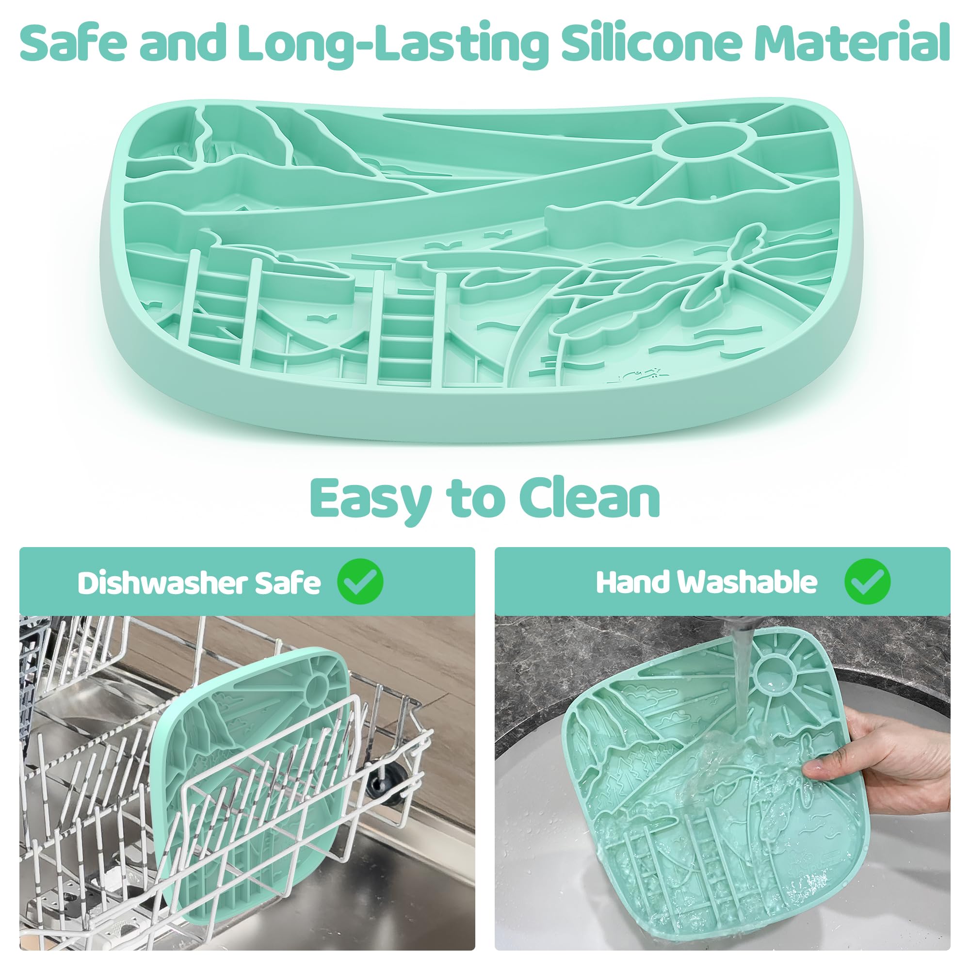 Snuffle Mat and Lick Mat for Dogs, California Textured Slow Feeder, 0.75 Inch Thin Silicone Mat Holds 3 Cups, Dishwasher and Microwave Safe, Green