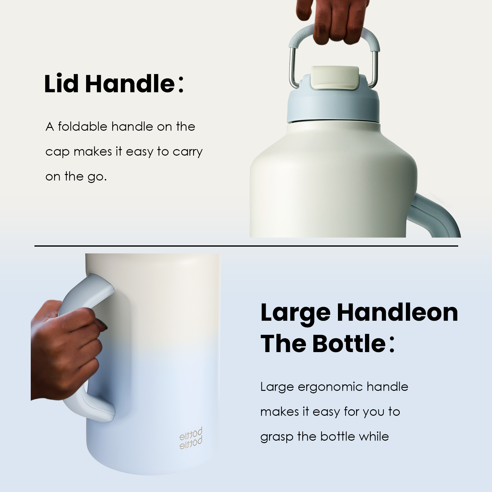 Insulated Water Bottle 64 oz with Straw and Dual-use Lid Stainless Steel Water Bottle for Men with Handle Vacuum Insulated jug for Workout Gym Soccer and Sports
