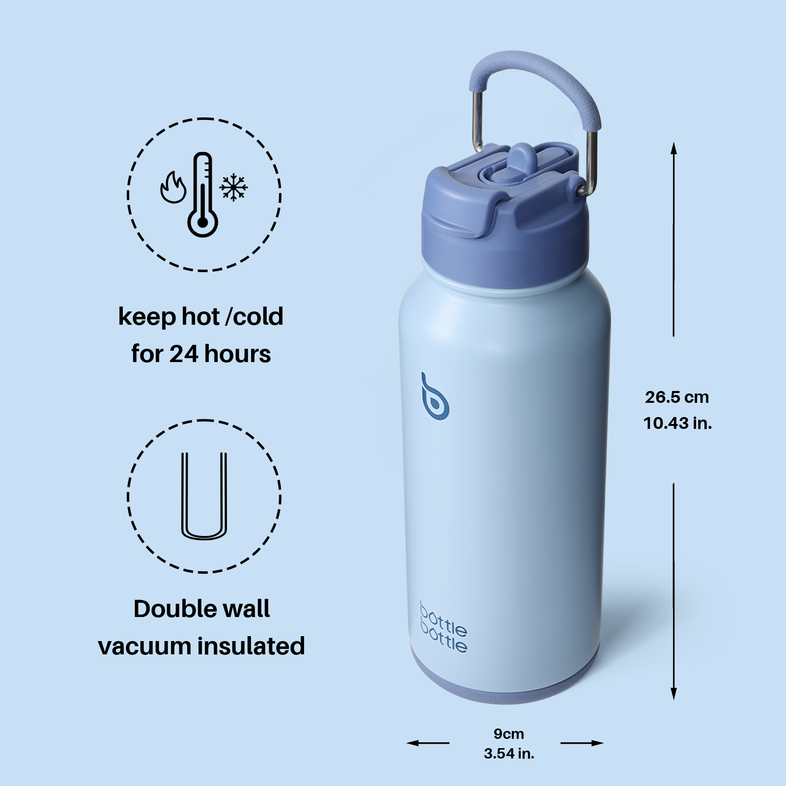 32oz Insulated Water Bottle Stainless Steel Sport Water Bottle with Straw Dual-use Lid Design for Gym with Pill Box