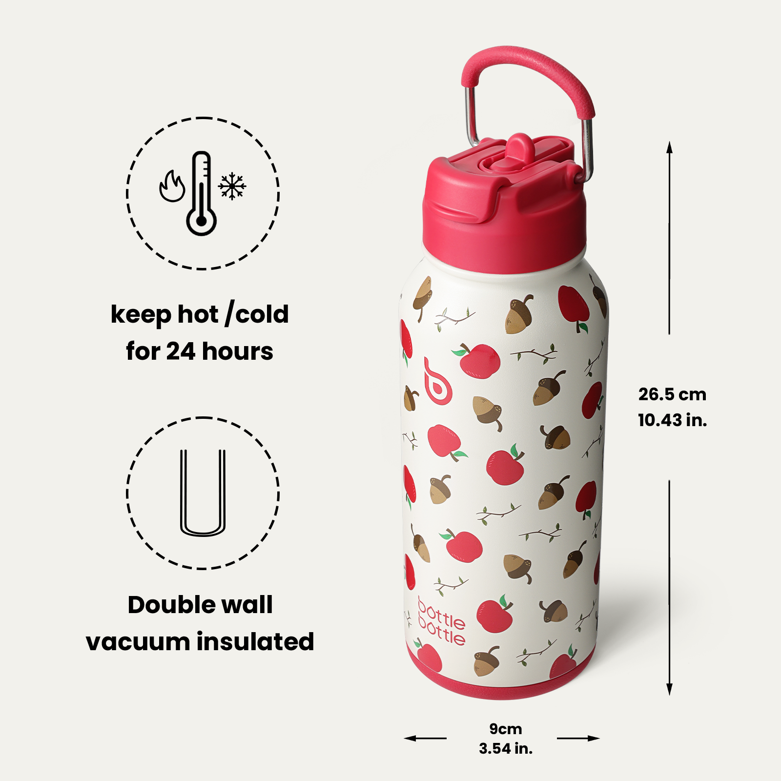 32oz Insulated Water Bottle Stainless Steel Sport Water Bottle with Straw Dual-use Lid Design for Gym with Pill Box