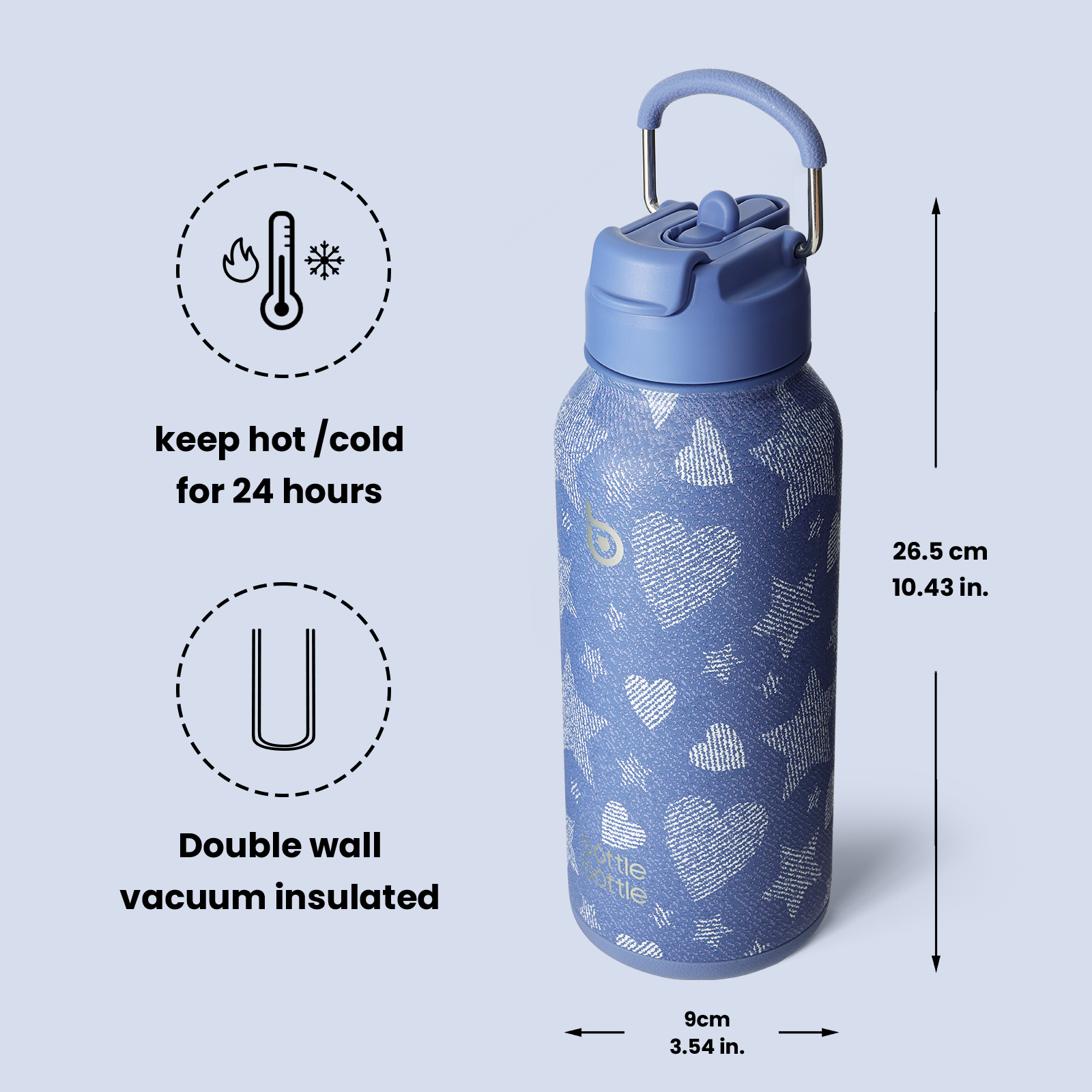 32oz Insulated Water Bottle Stainless Steel Sport Water Bottle with Straw Dual-use Lid Design for Gym with Pill Box