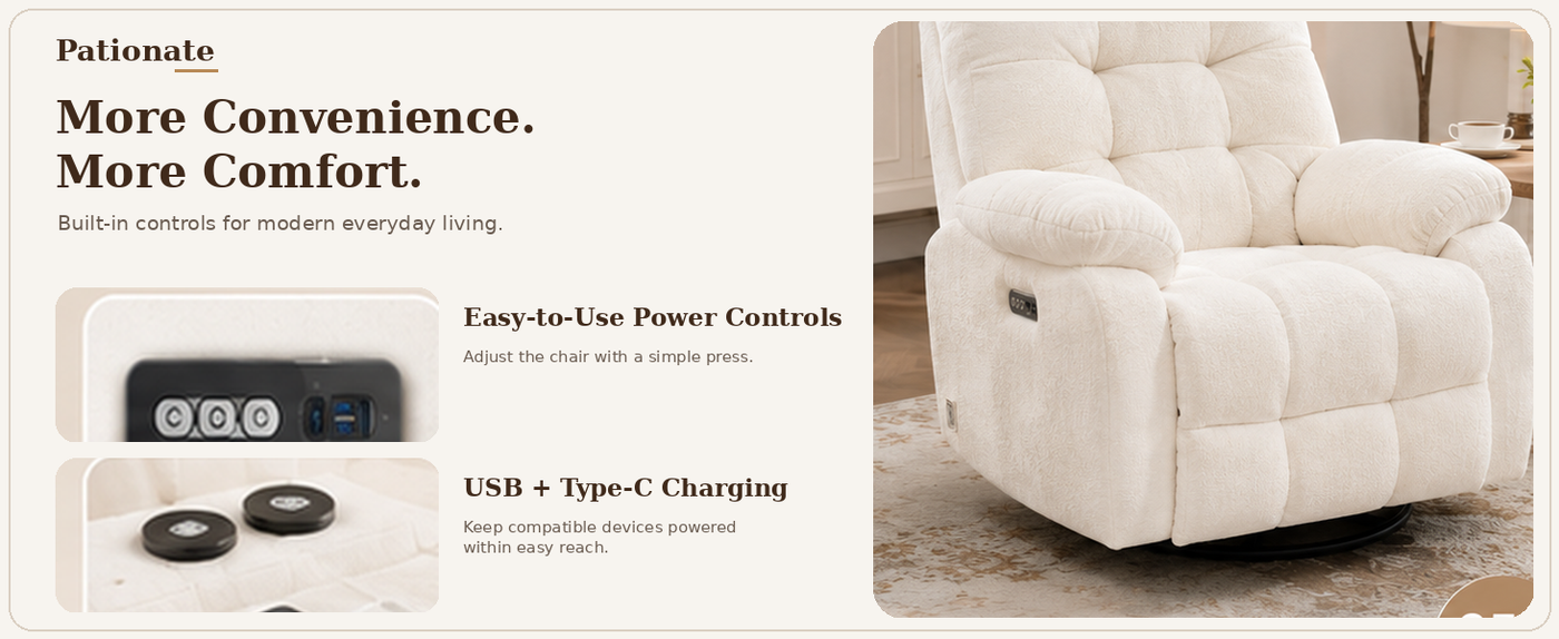 Oversized Rocker Reclining Chair, Swivel Rocking Recliner for Living Room, Overstuffed Extra Wide Single Sofa with Breathable Soft Fabric (Power, Gray)