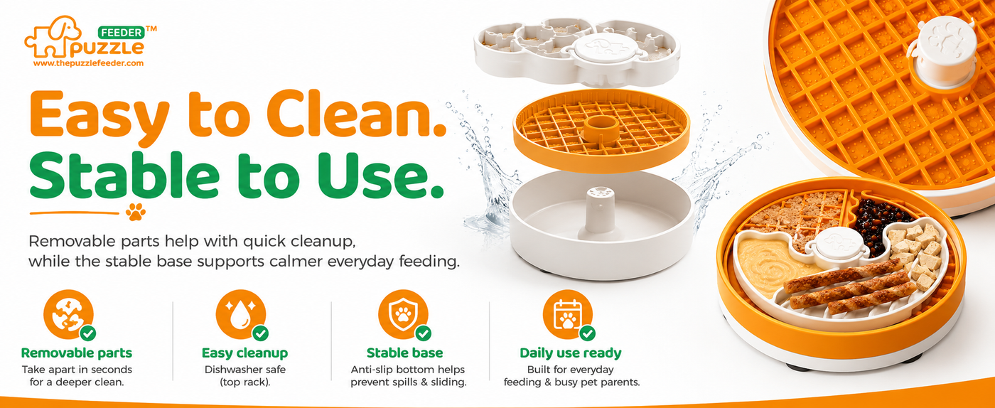 Slow Feeder Dog Bowl for Puppies with Non-Slip Base - Adjustable Speed Design, Removable Puzzle Inserts & Dishwasher Safe, Green