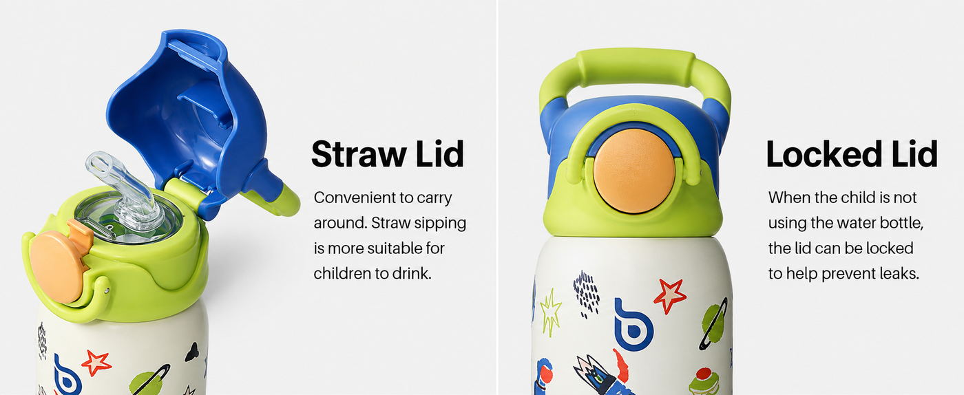 Kids Insulated Water Bottle with Straw Lid and Handle 16 oz Stainless Steel Vacuum Tumbler Water Bottles for School Outdoor Travel Gifts for Boys and Girls