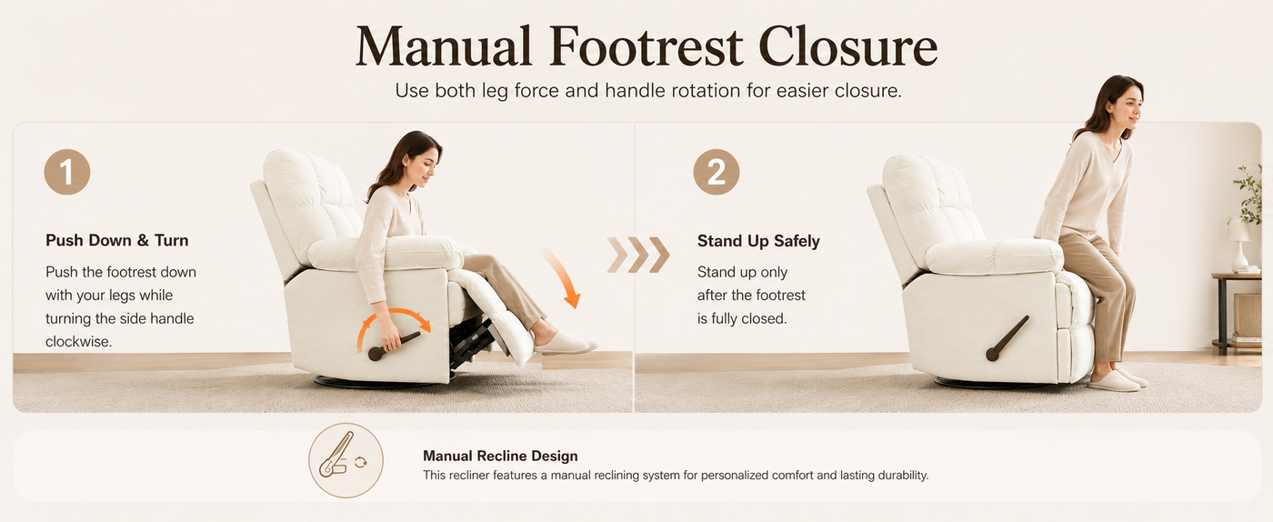Oversized Recliner Chair, Overstuffed Swivel Rocker with Extra Wide Seat & Breathable Fabric for Living Room (Manual, Brown)