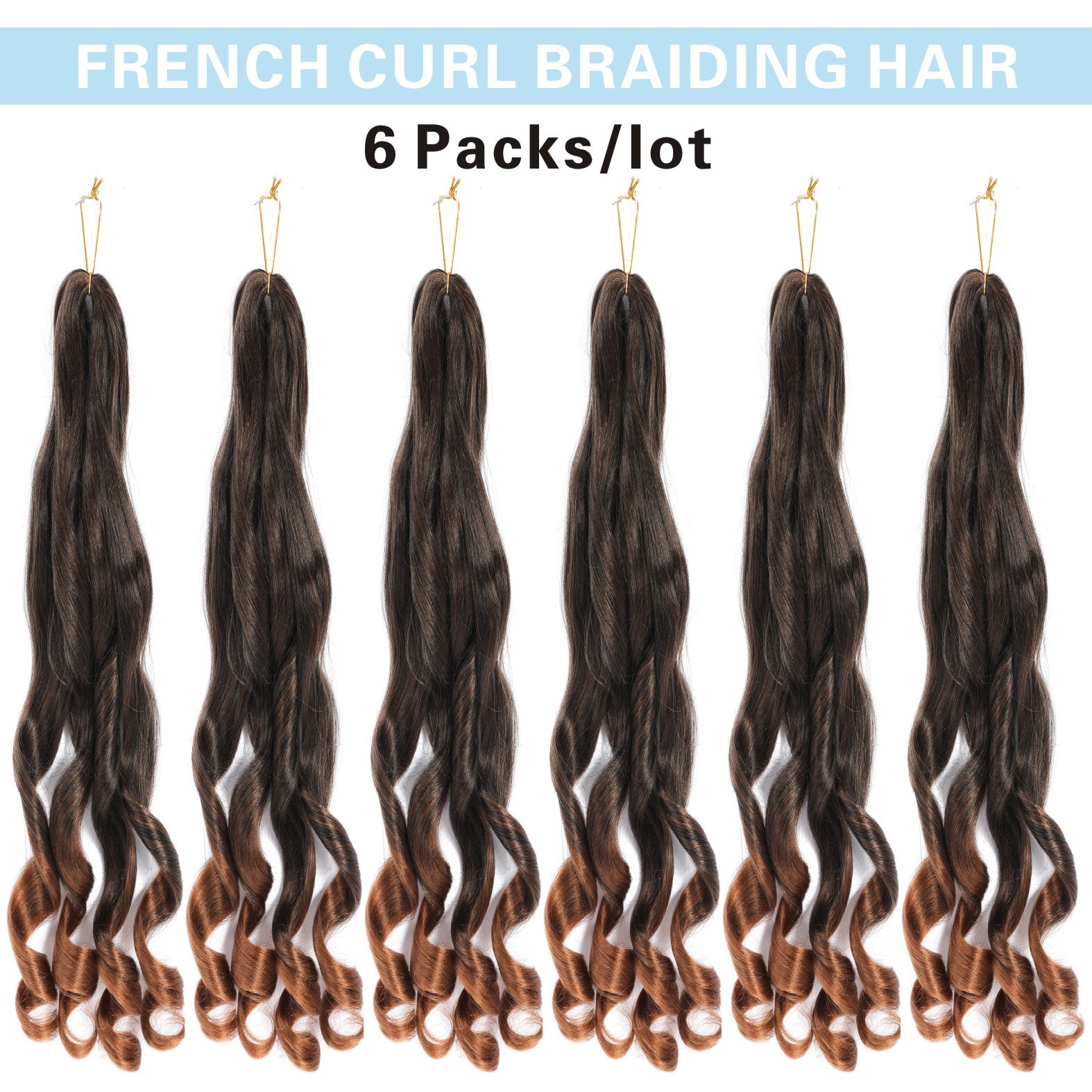 Ombre Brown French Curly Braiding Hair 6 Packs 14 Inch Pre Stretched Braiding Hair Bouncy Loose Wave Crochet Hair for Women