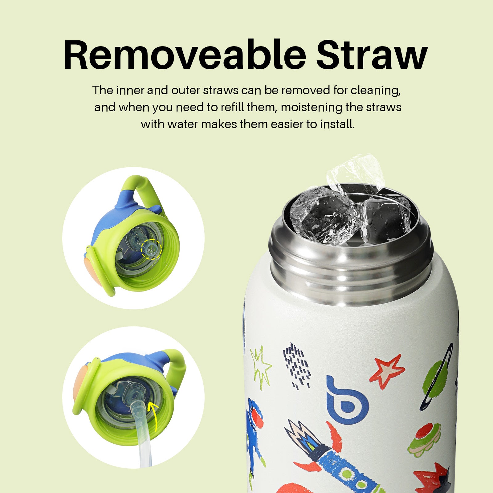 Kids Insulated Water Bottle with Straw Lid and Handle 16 oz Stainless Steel Vacuum Tumbler Water Bottles for School Outdoor Travel Gifts for Boys and Girls