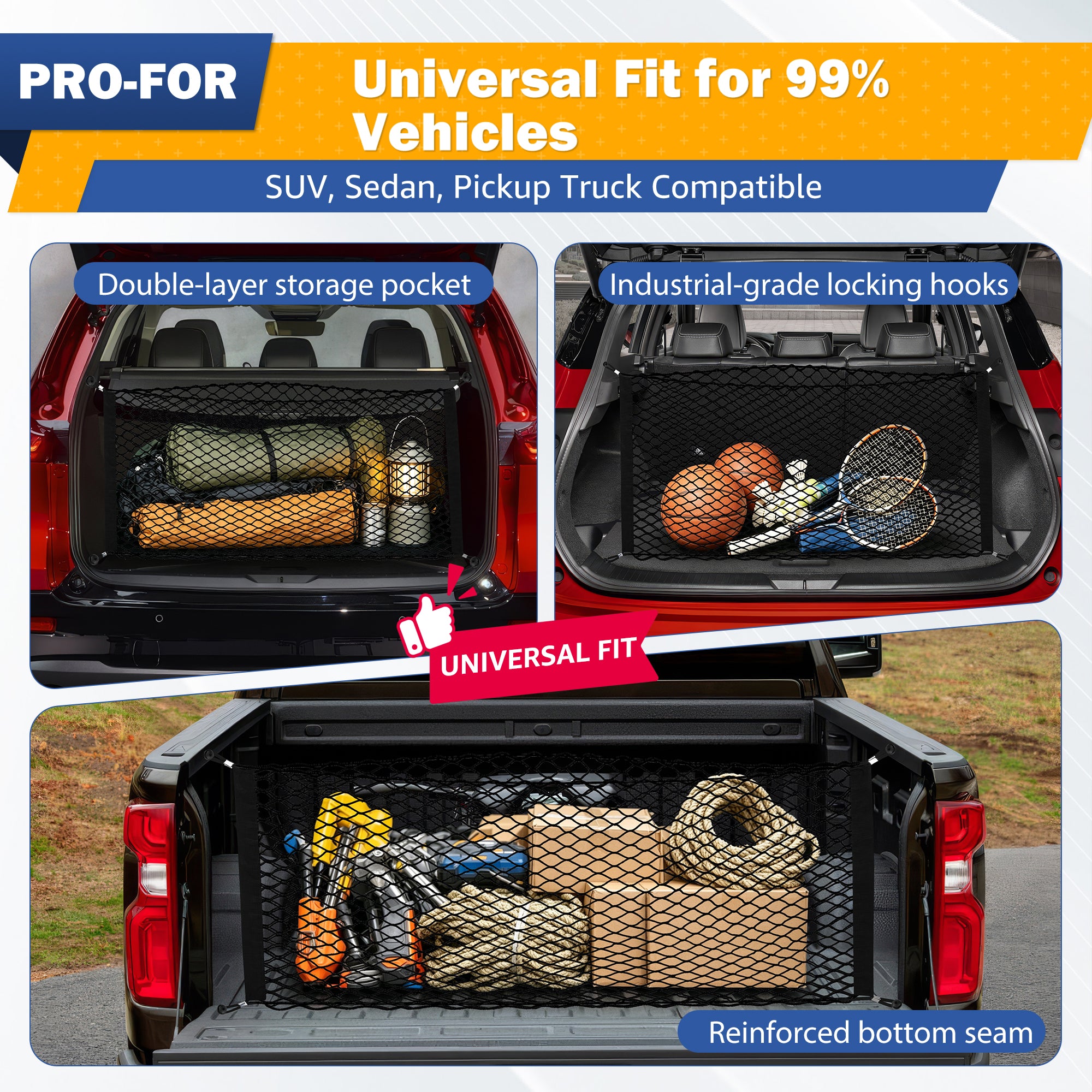 Truck Bed Cargo Net Elastic Mesh SUV Trunk Netting for Car Trunk Organizer and Truck Bed Organizer with Locking Hooks 35.4 by 15.8 Inches