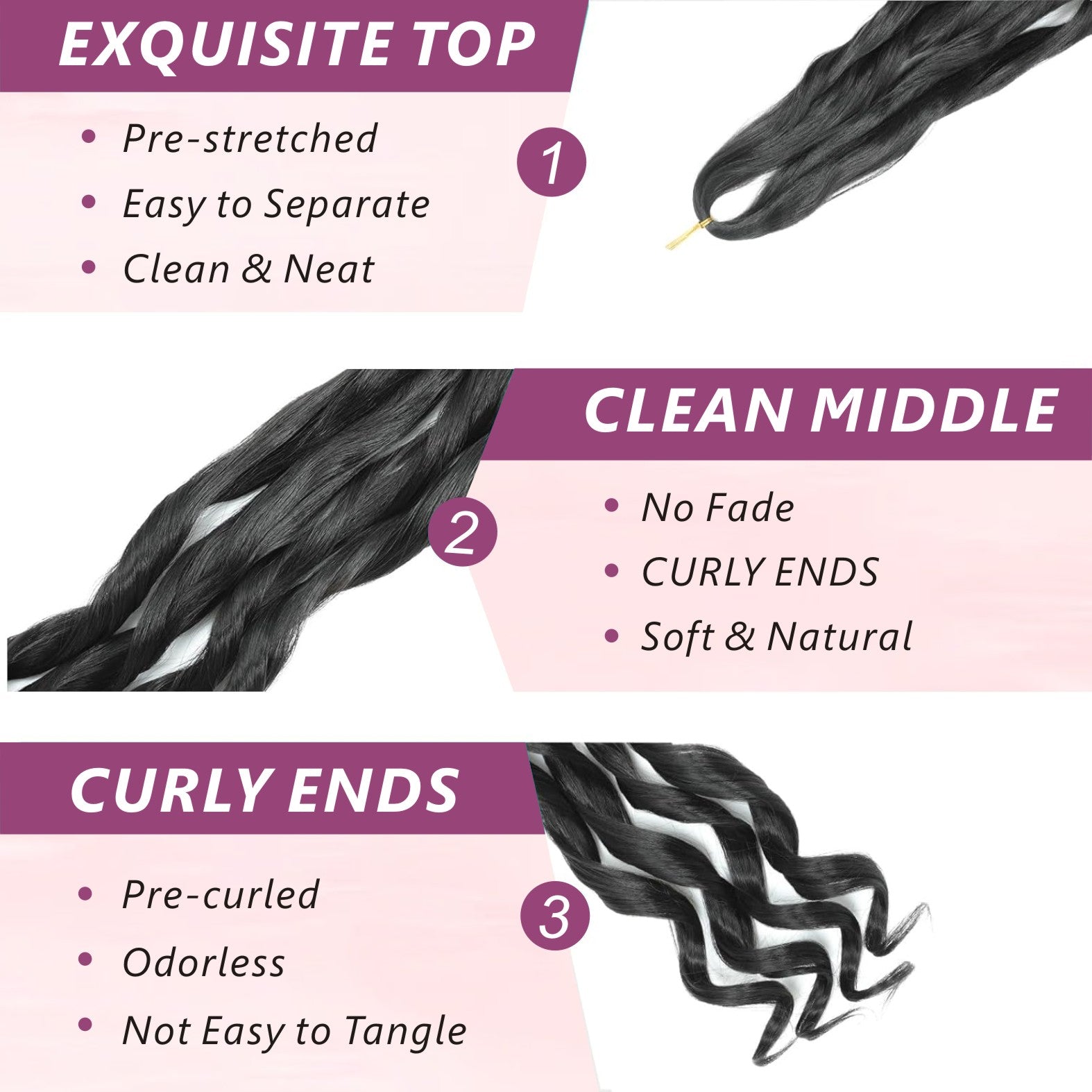 French Curl Braiding Hair 14/16 Inch 6 Packs Braiding Hair Pre Stretched Curly Crochet Hair for Women Loose Wavy French Curl Braids Synthetic Hair Extensions Natural Black 1B