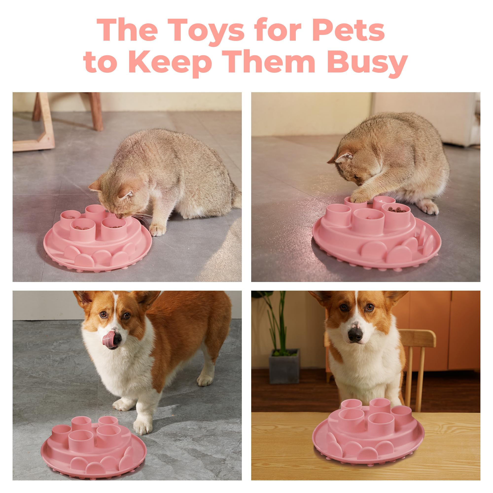 Cat Slow Feeder, Interactive Cat Puzzle Toy for Mental Stimulation, Dishwasher Safe Silicone Cat Enrichment Toys, Reduces Boredom and Training Intelligence, Pink