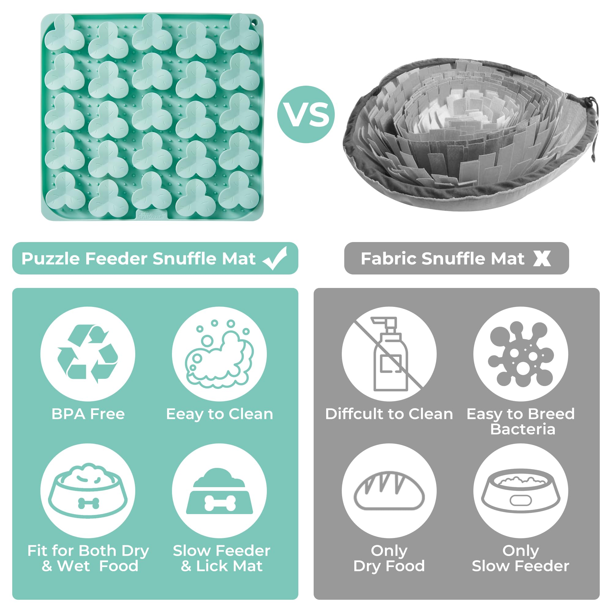 Snuffle Mat for Dogs, Lick Mat for Dogs to Slow Down Eating, Dog Puzzle Toys for Large and Medium Breed Dogs, Silicone Dog Bowls for Dry, Wet, Raw Food, Green