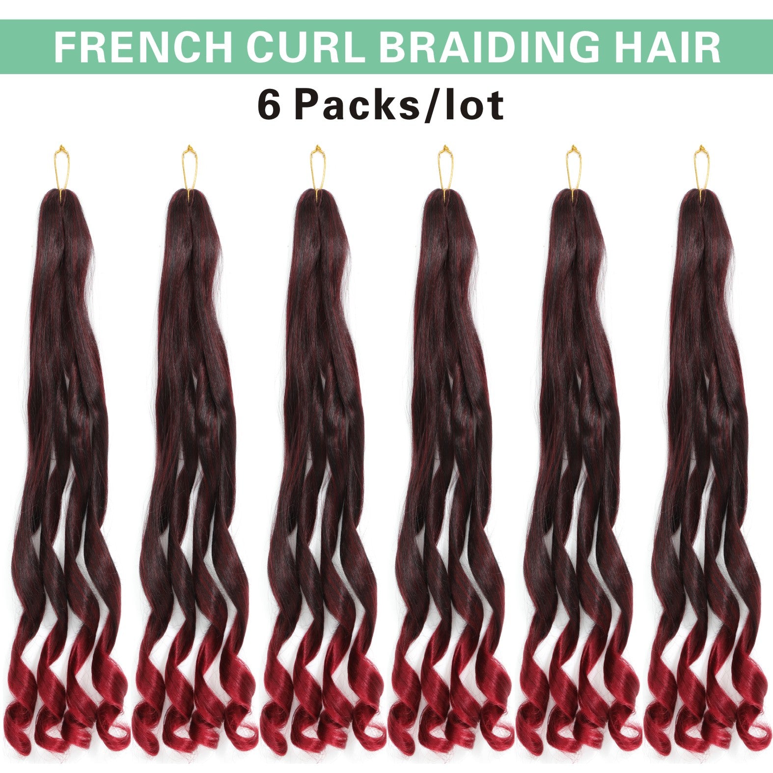 6 Packs French Curl Braiding Hair Pre Stretched 14/16 Inch Bouncy French Curly Braiding Hair Loose Wavy Ombre Burgundy French Curl Crochet Braids Hair for Women