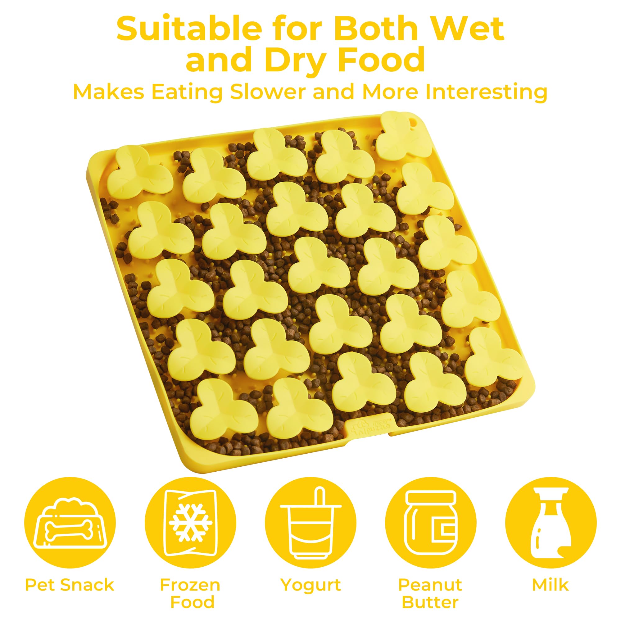 Snuffle Mat for Dogs, Lick Mat for Dogs to Slow Down Eating, Dog Puzzle Toys for Large and Medium Breed Dogs, Silicone Dog Bowls for Dry, Wet, Raw Food, Yellow