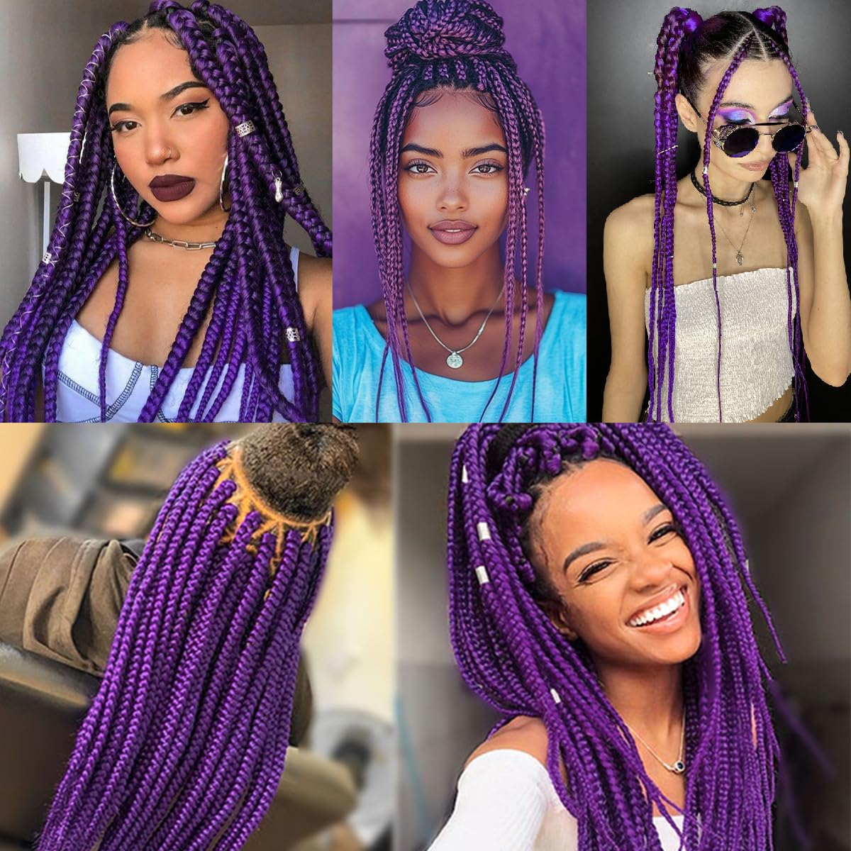 Dark Purple Braiding Hair 30Inch 3 Packs Braiding Hair Pre Stretched Colored Hair Extensions for Twist or Box Braids Long Synthetic Crochet Braids for Stage Party Christmas Halloween Costume Cosplay