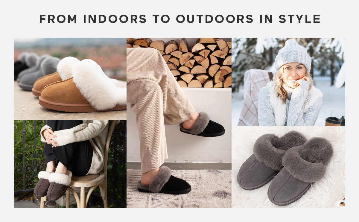 Women's Shearling Slippers Genuine Leather with Rubber Sole, Sheepskin Fuzzy Indoor Outdoor Shoes for Home(ORCA)