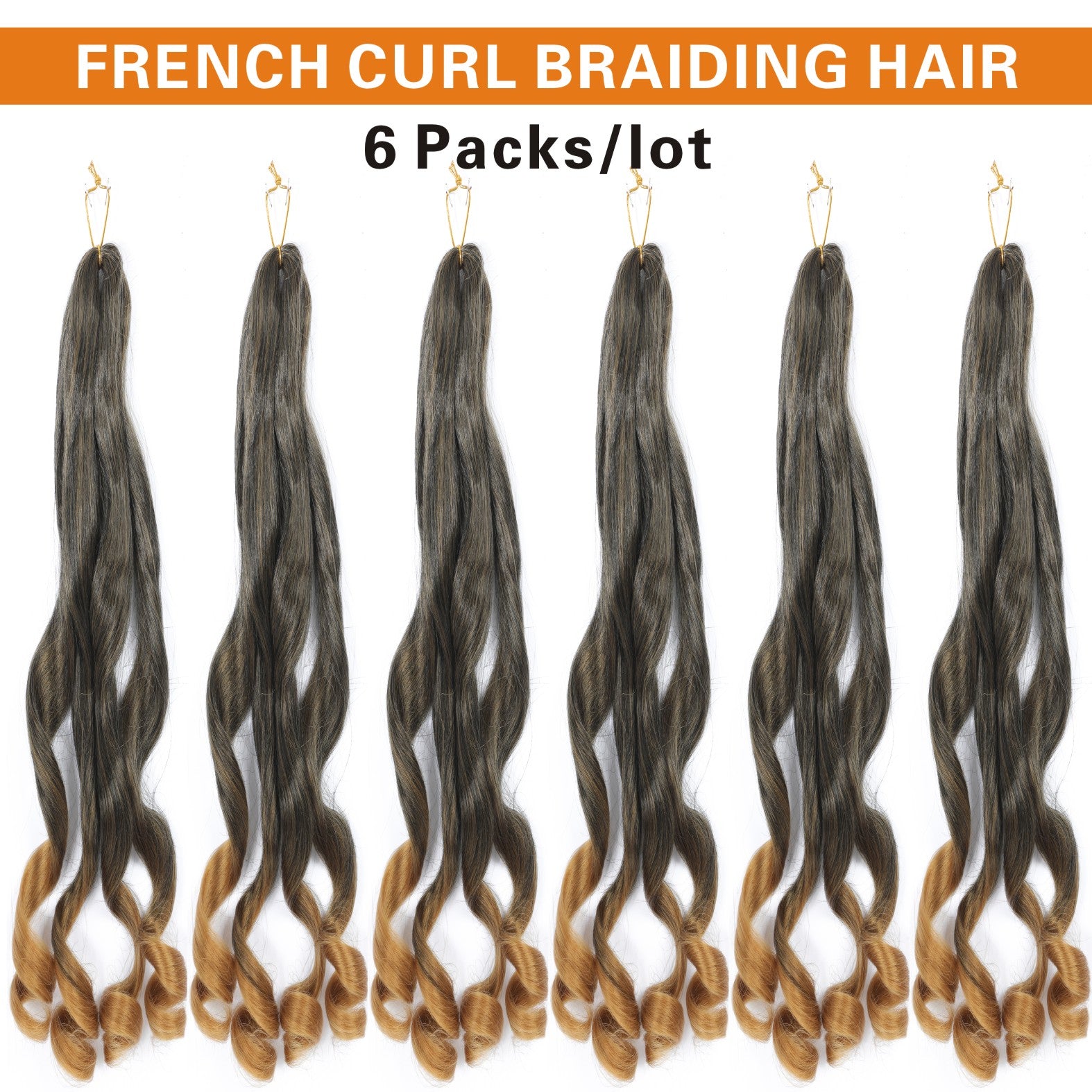 French Curly Braiding Hair 14/16 Inch 6 Packs Pre Stretched Braiding Hair EZ Braids Crochet Hair Ombre Brown Synthetic Bouncy Loose Curly Braiding Hair Extensions for Women