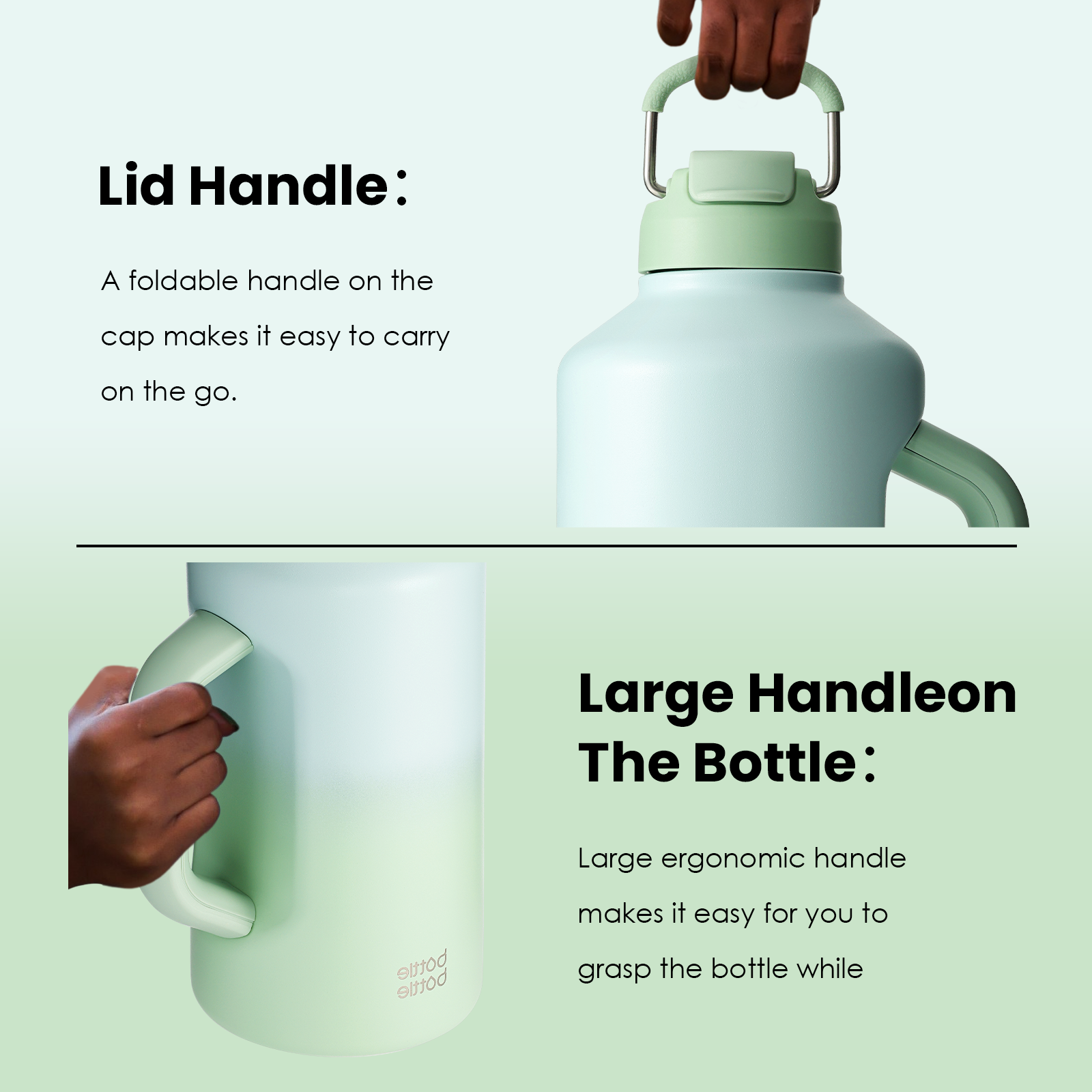 Insulated Water Bottle 64 oz with Straw and Dual-use Lid Stainless Steel Water Bottle for Men with Handle Vacuum Insulated jug for Workout Gym Soccer and Sports