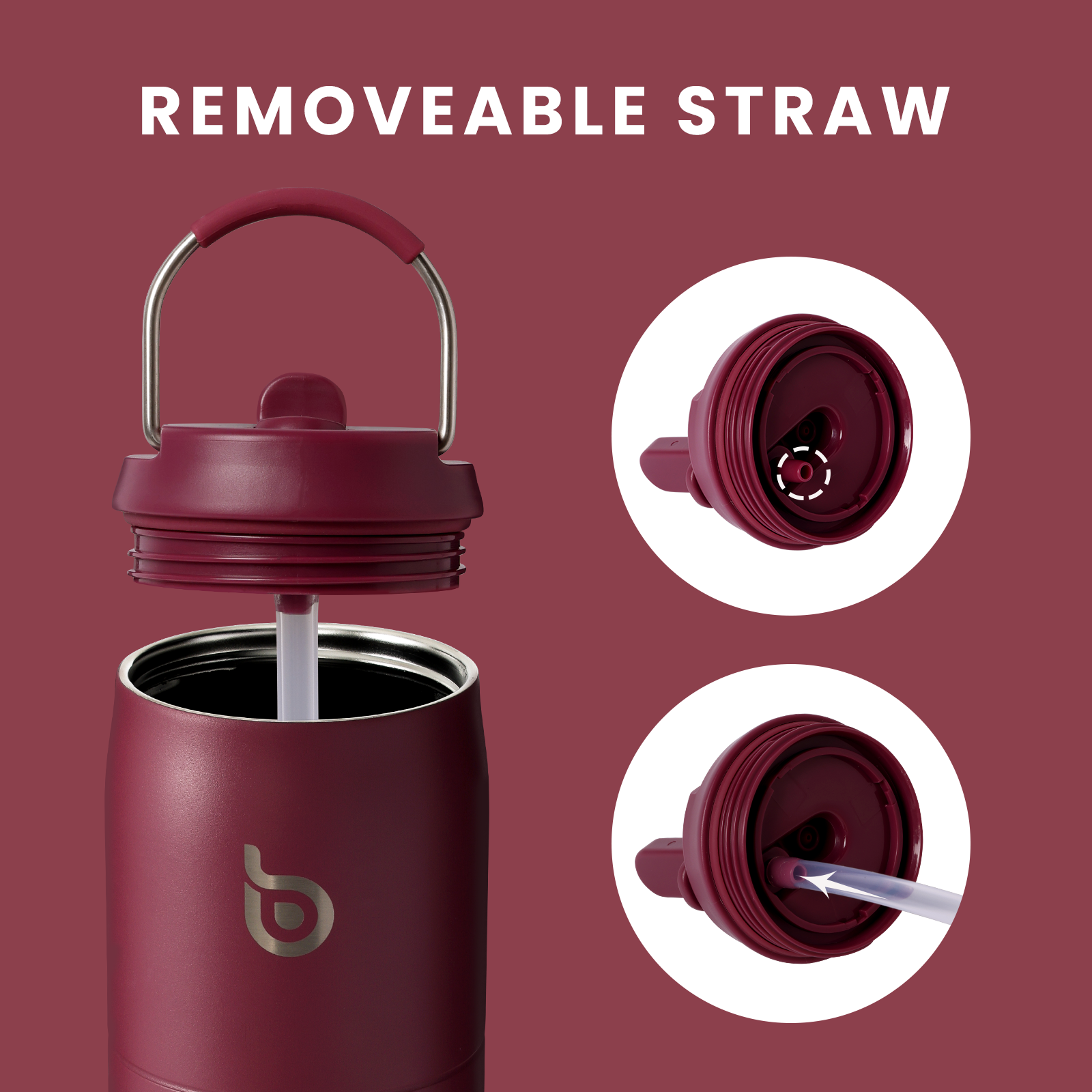 Stainless Steel Water Bottle with Straw and Lid 32 oz Vacuum Insulated Cup Stay Cold and Hot, Leak-Proof Wide Mouth Water Bottles for Men