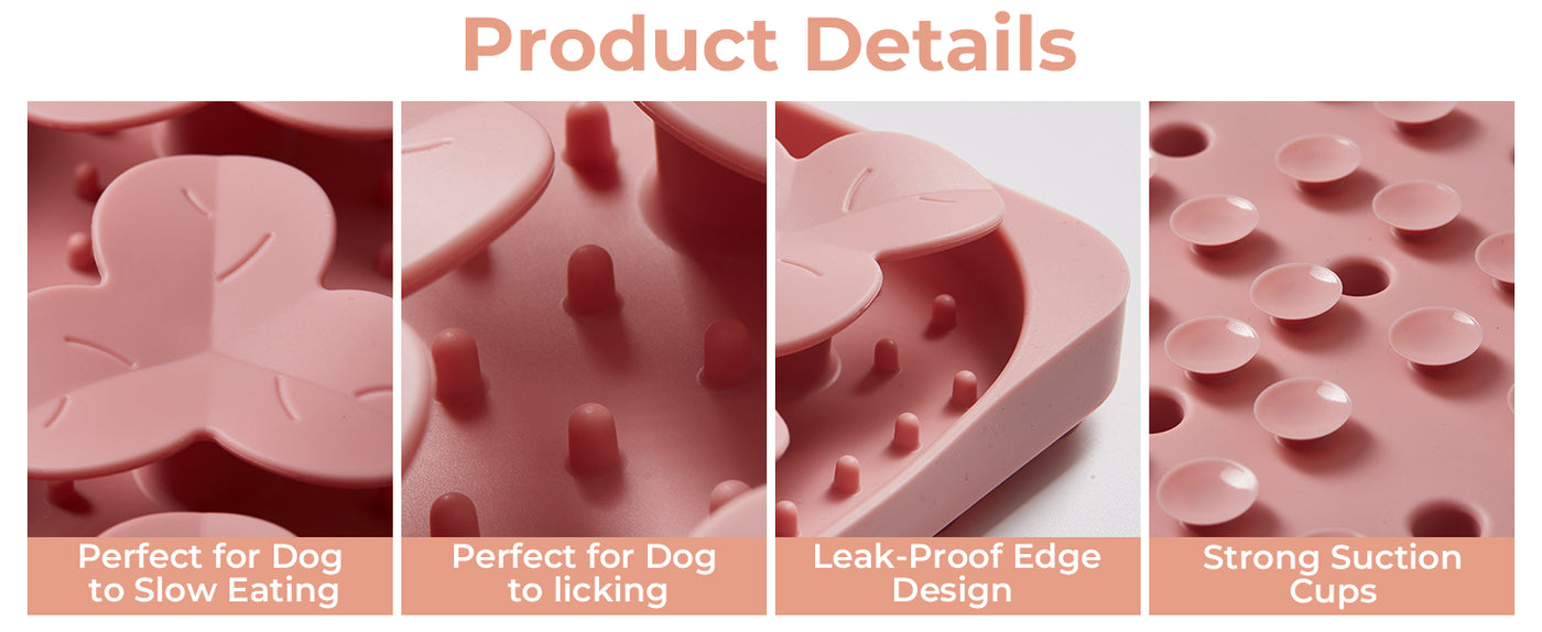 Snuffle Mat for Dogs, Lick Mat for Dogs to Slow Down Eating, Dog Puzzle Toys for Large and Medium Breed Dogs, Silicone Dog Bowls for Dry, Wet, Raw Food, Pink