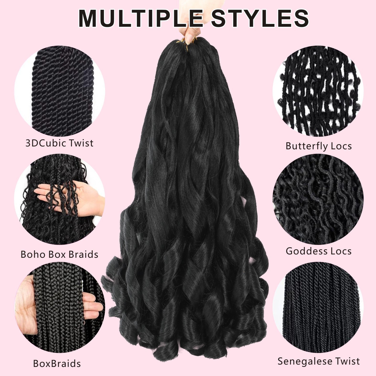 French Curly Braiding Hair 14-22 Inch Loose Wavy 6 Packs Various colors to choose from Bouncy Braiding Hair Extensions Synthetic French Curl Crochet Hair Extensions