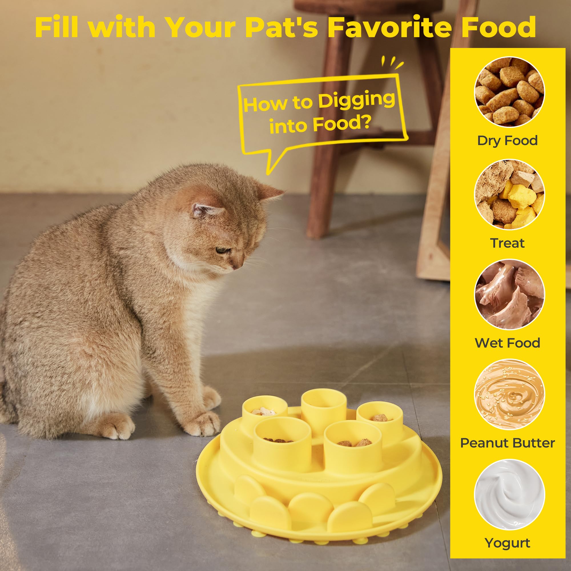 Cat Slow Feeder, Interactive Cat Puzzle Toy for Mental Stimulation, Dishwasher Safe Silicone Cat Enrichment Toys, Reduces Boredom and Training Intelligence