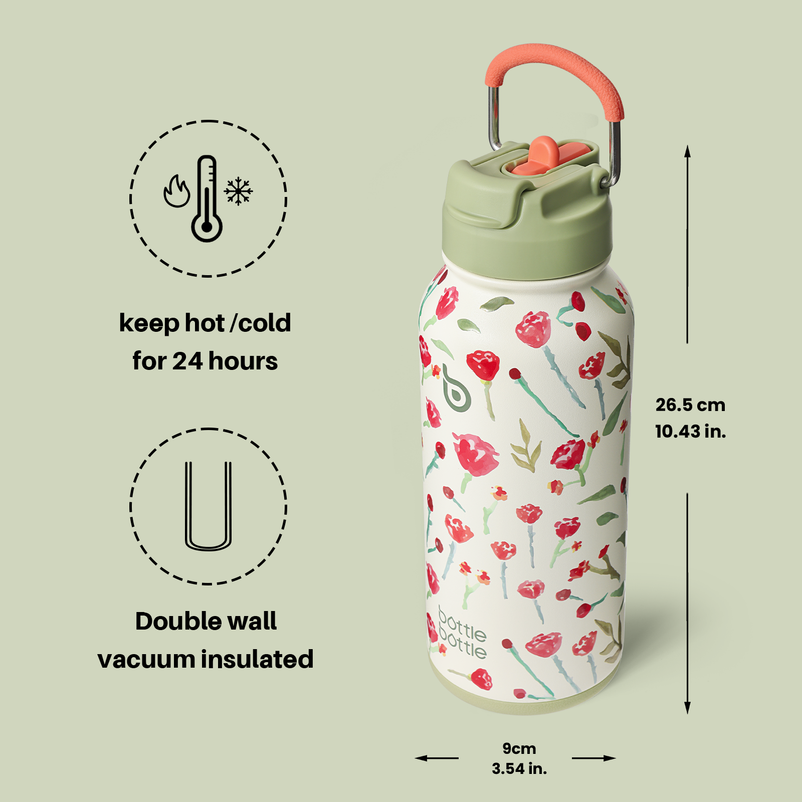 32oz Insulated Water Bottle Stainless Steel Sport Water Bottle with Straw Dual-use Lid Design for Gym with Pill Box